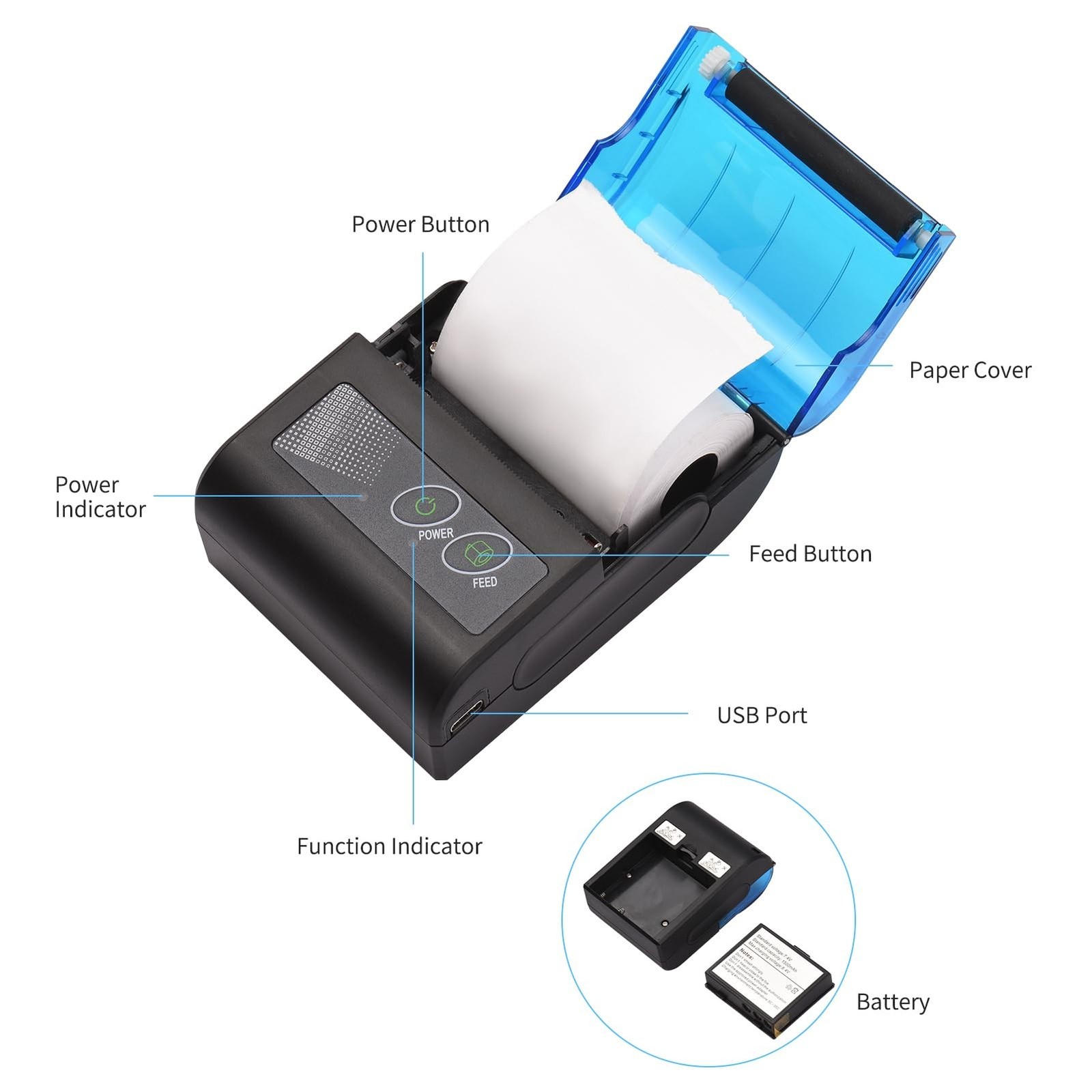 Portable Mini Thermal Printer,Thermal Receipt Printer 2 inch Wireless USB Rec…