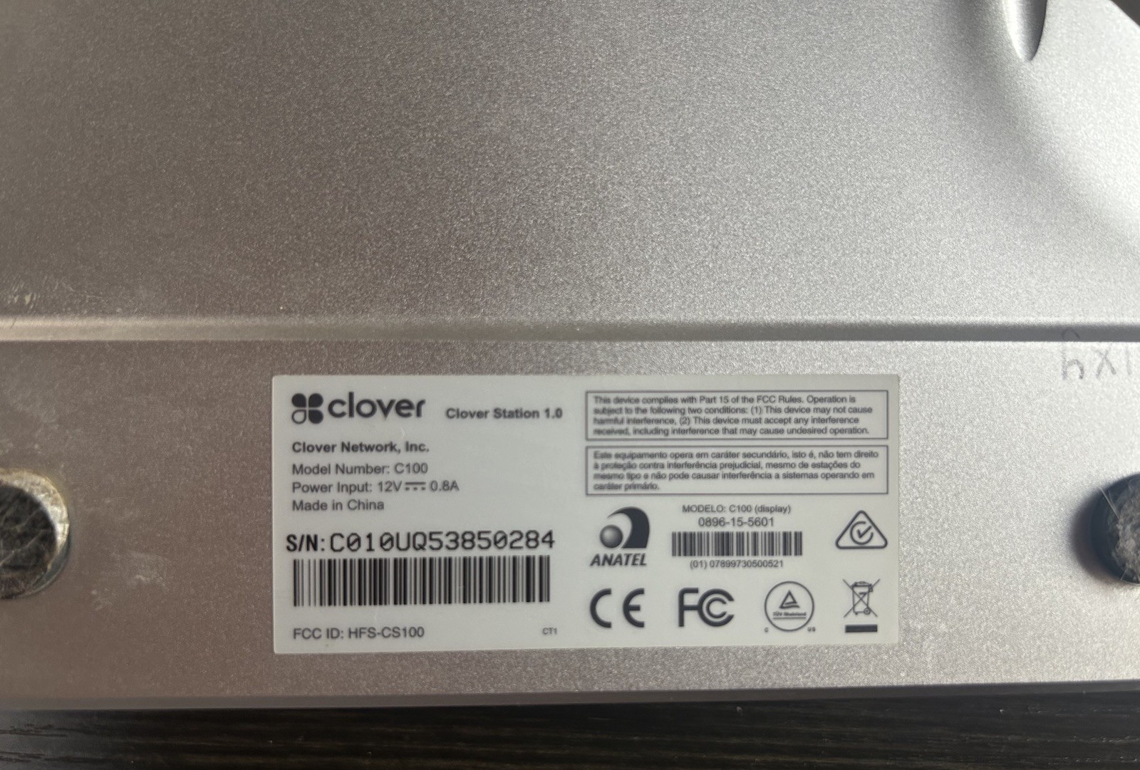 Clover Station 1.0 C100 POS System Screen Monitor Untested
