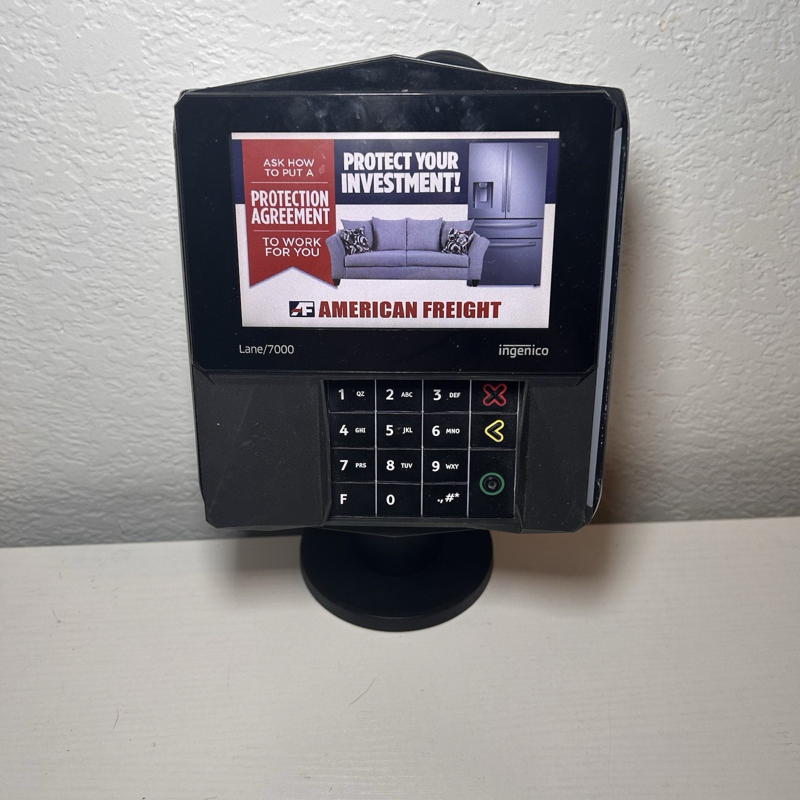 ingenico Lane/7000 Credit Card Terminal w/ USB Cable, Power Supply, And Stand