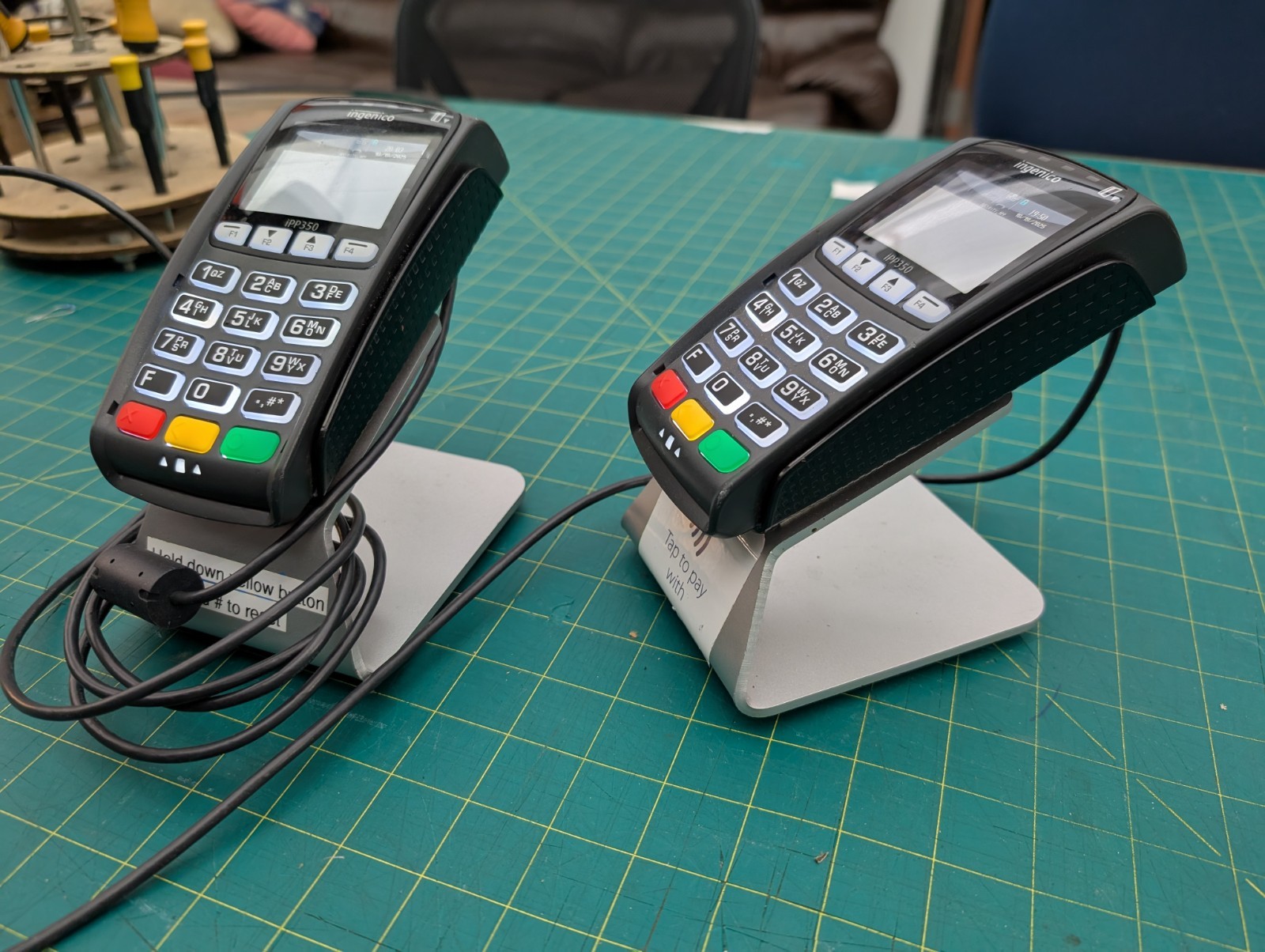 2x Aluminum Stands & Ingenico IPP350 Credit Card Terminal W/Power Supply