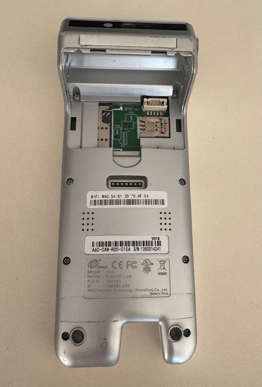 PAX A60 Mini Payment Terminal For Parts Repair No Battery No Cover AS-IS