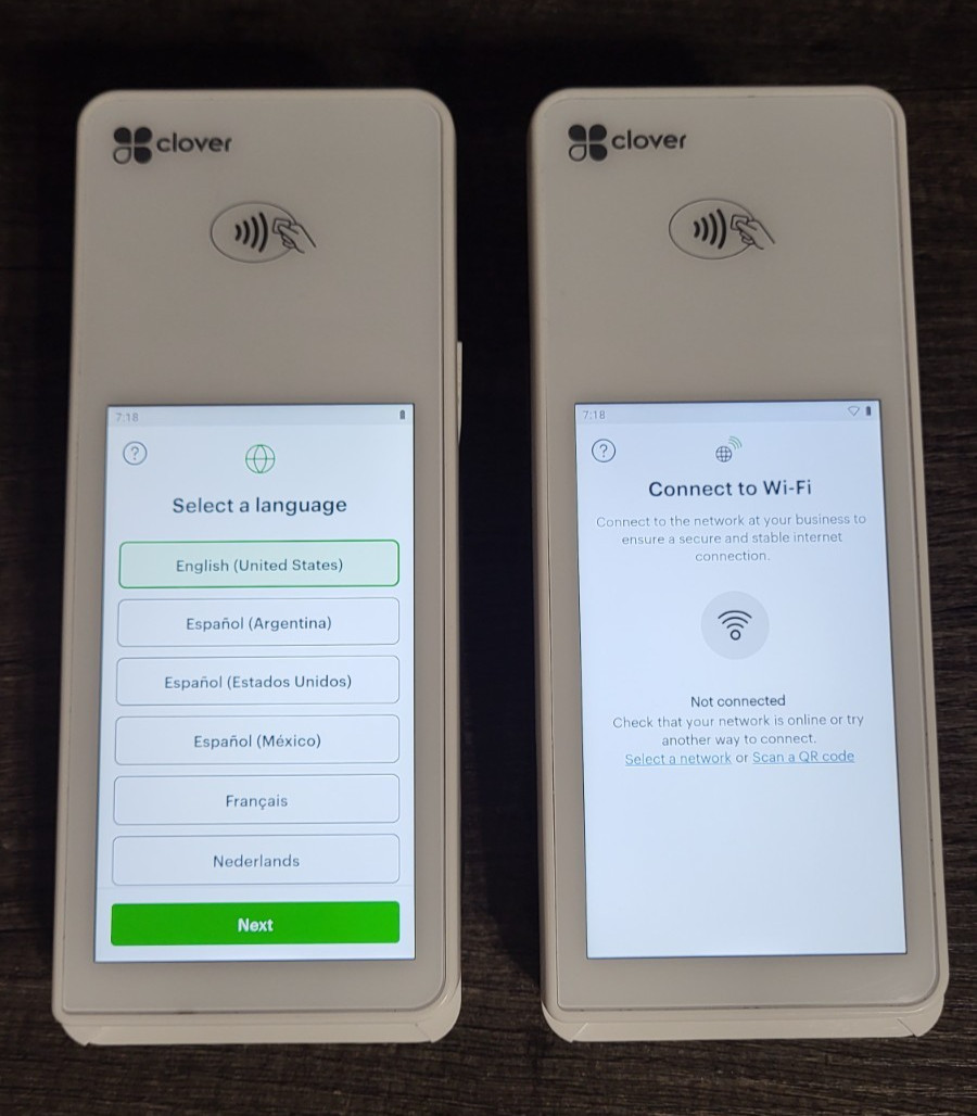 Lot of 2 Clover Flex C403 POS Terminals w/ Charging Docks & Power Adapters – Res
