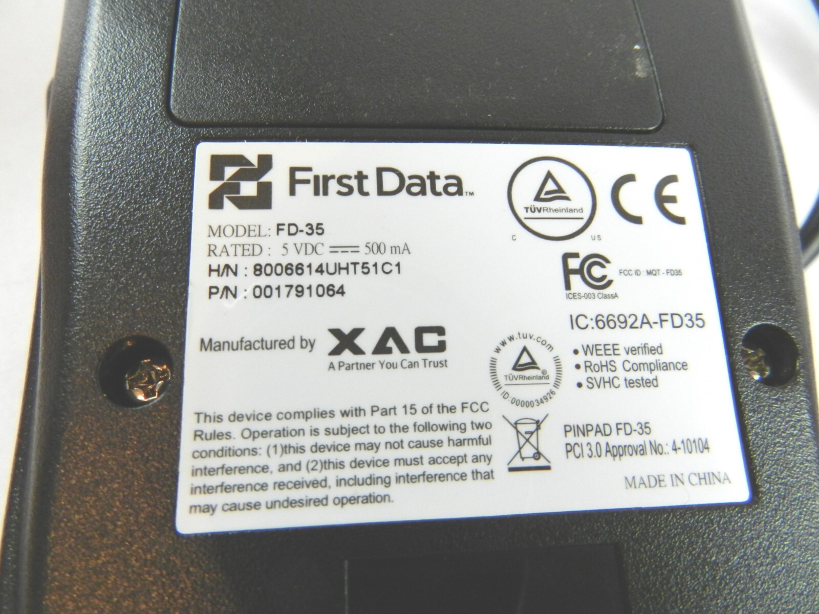 LOT (2) First Data FD35 Pin Pad Credit Card Terminal Readers incl. USB cord B222