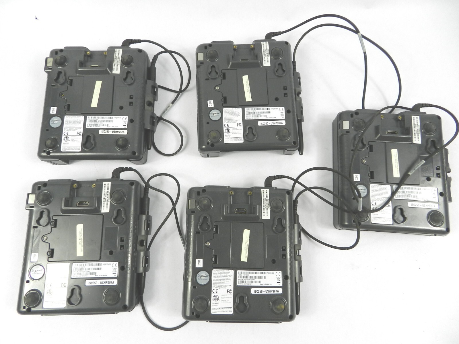 LOT (5) Ingenico ISC250-V4 iSC Touch 250 Card Readers w 5 Pens Black WORKS C321