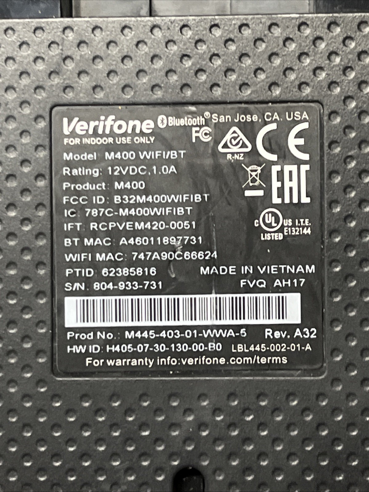 LOT 2 – Verifone M400 WIFI/BT Credit Card Payment Terminals