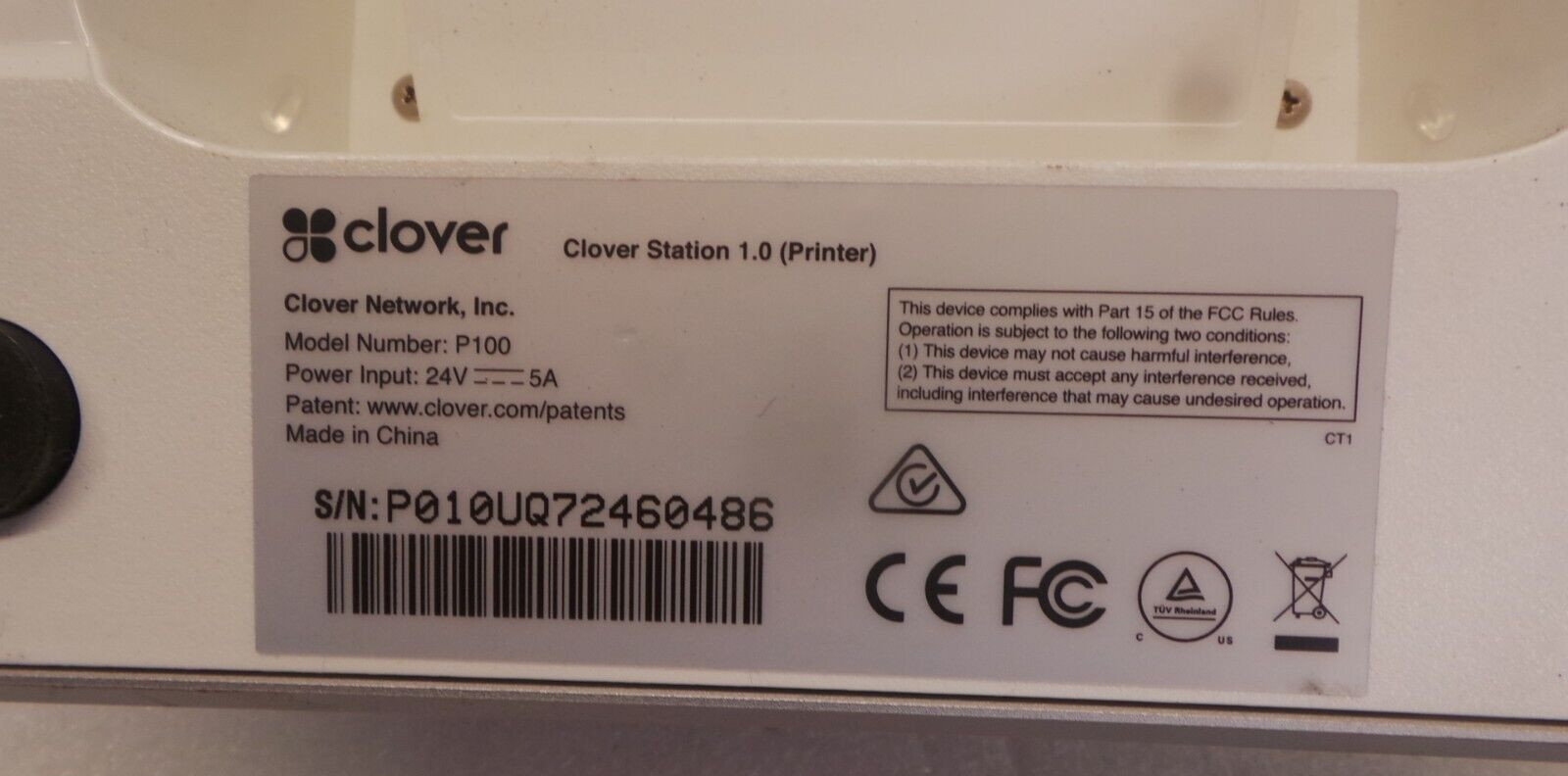 Clover Station 1.0 P100 Receipt Printer Untested