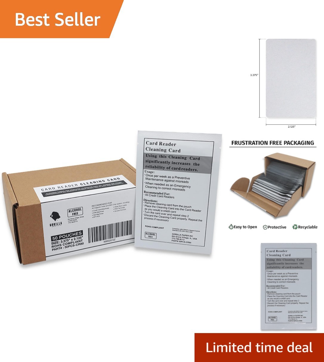 Convenient 50 Count Alcohol-Free Pre-Saturated Cleaning Cards for Card Machines