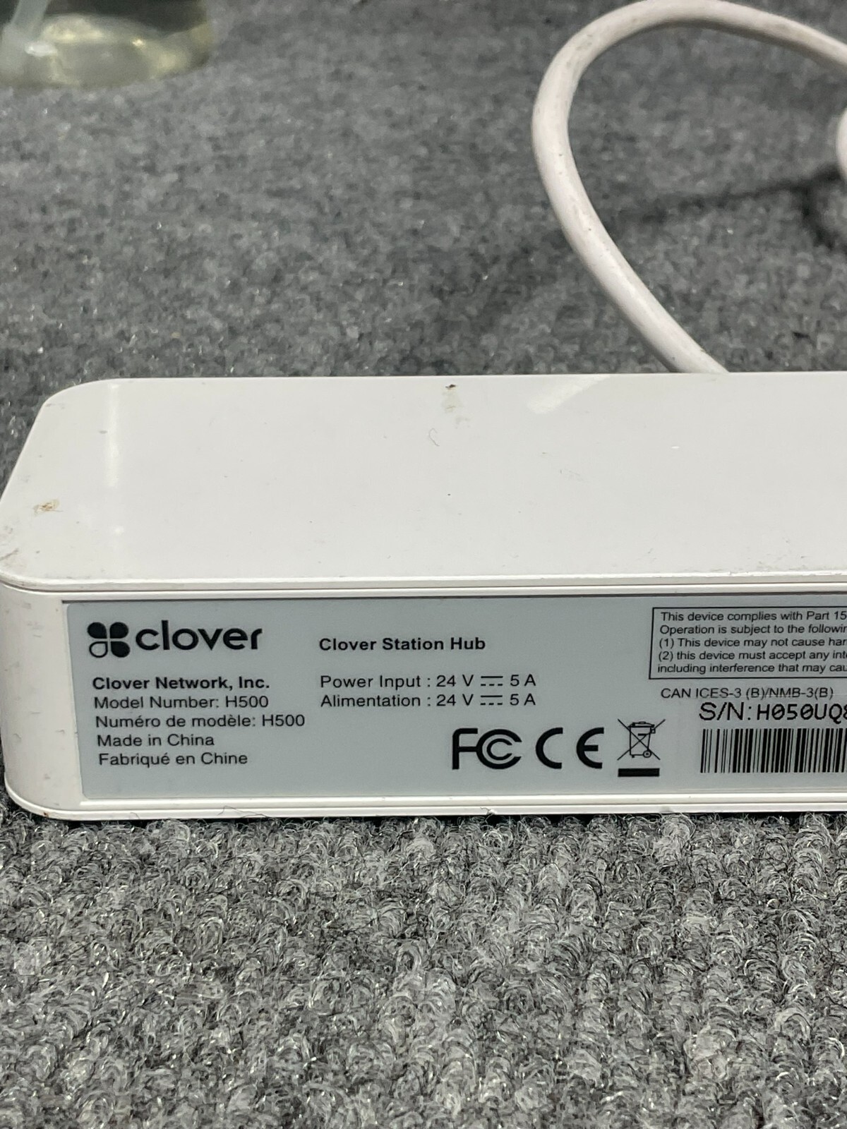 Clover C500 POS Station Monitor P500 Printer H500 Hub 24 Volt White