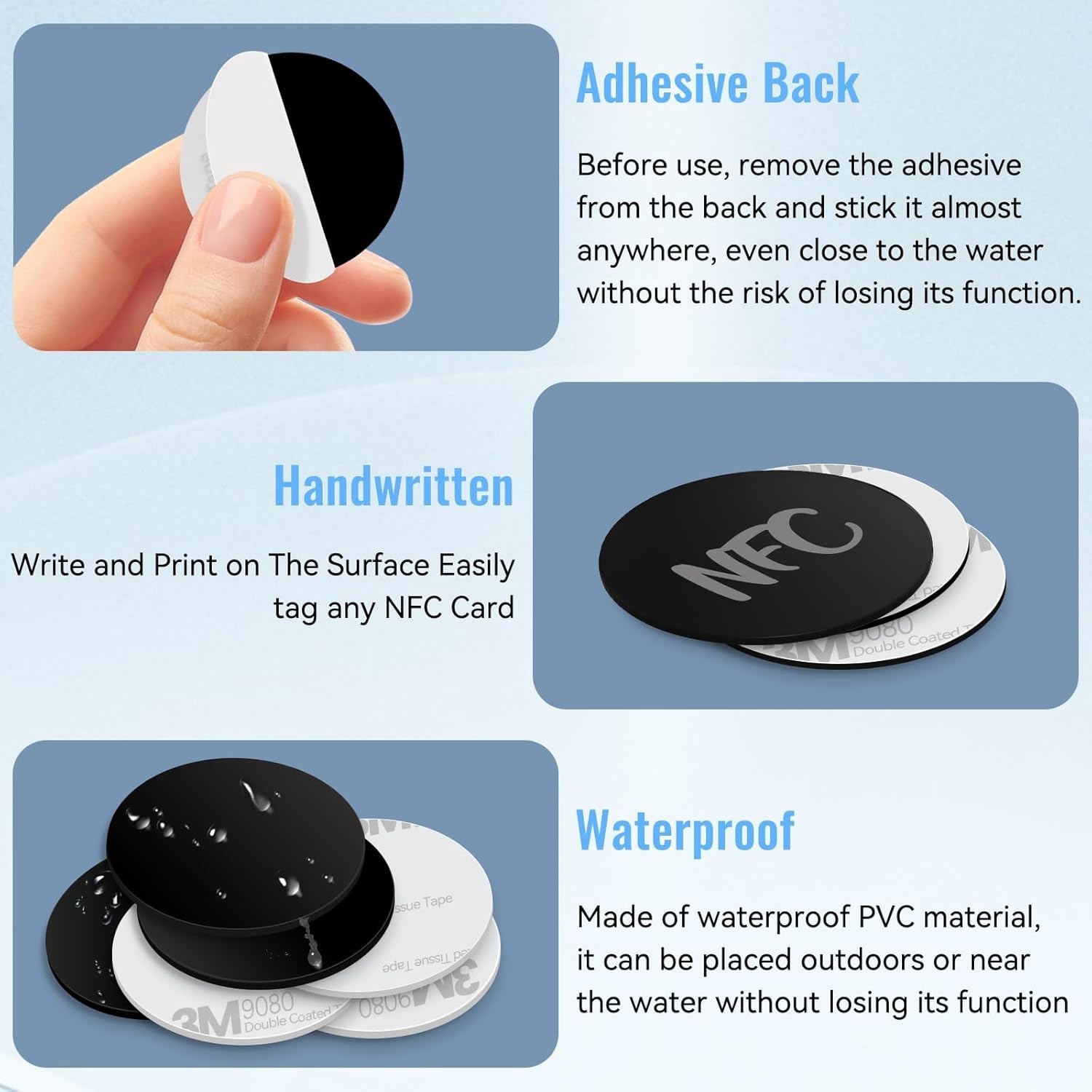 Waterproof 10 pcs Black NFC Tags with Adhesive, Compatible with TagMo Devices