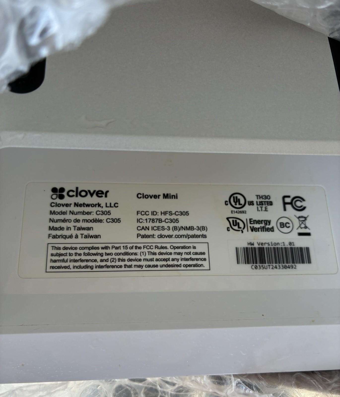 Clover Mini (Generation 3) Smart POS System, Restored To Factory Settings