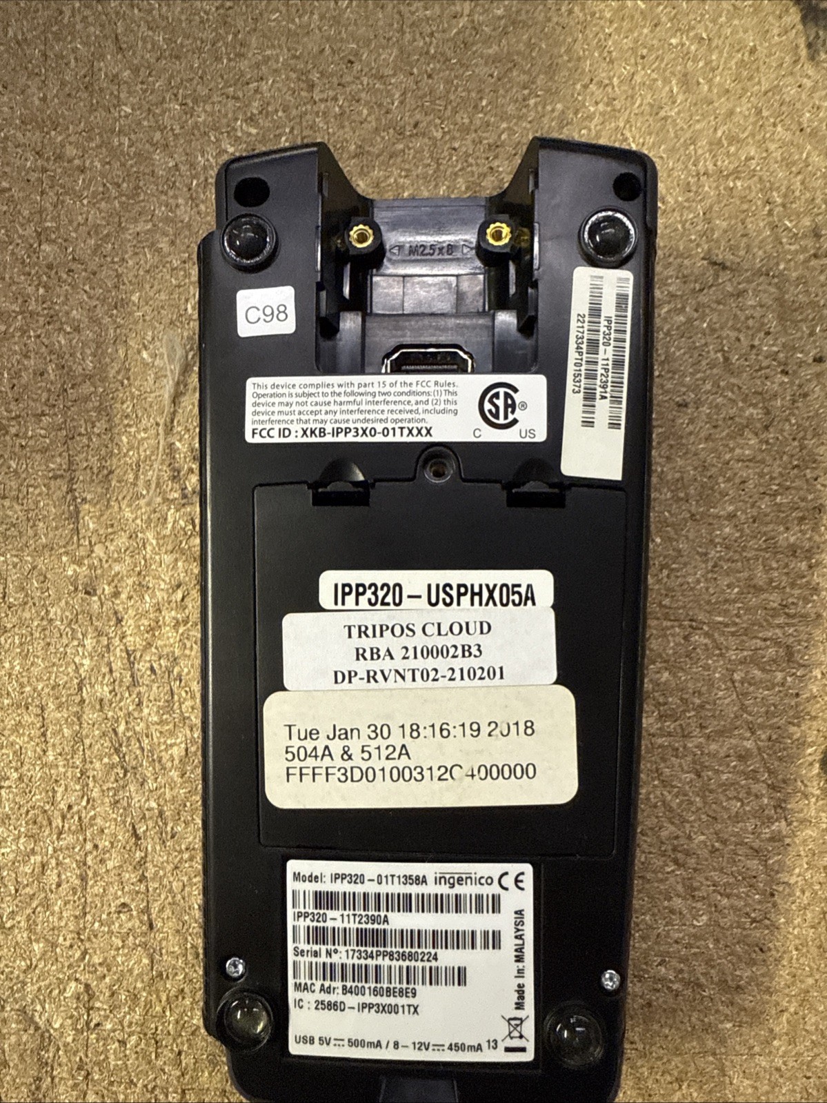 Ingenico IPP320 Credit Card Reader IPP320-01T1358A NO POWER ADAPTER