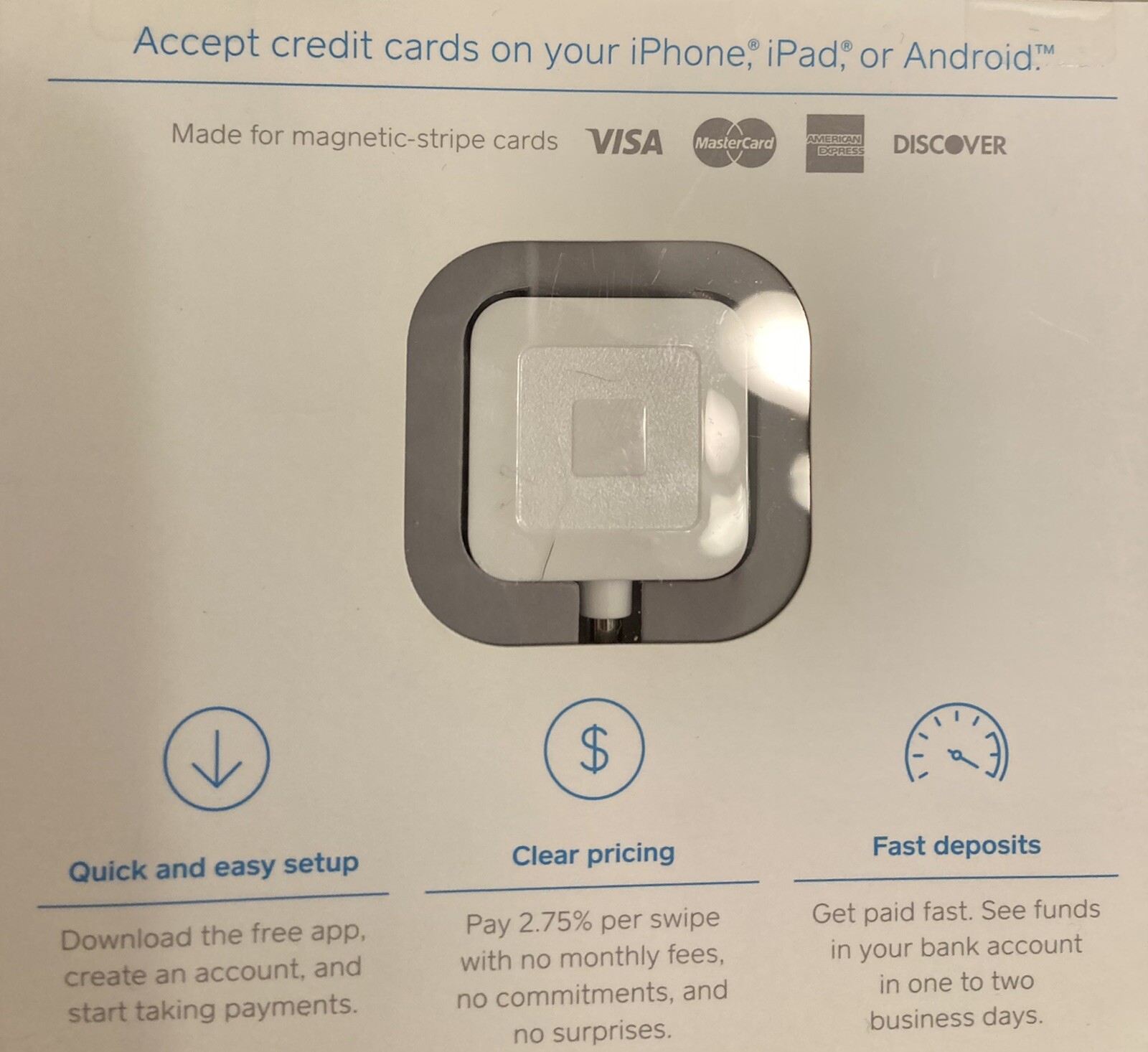 Square A-PKG-0206-01 Credit Card Reader – White for iPhone Android NEW SEALED