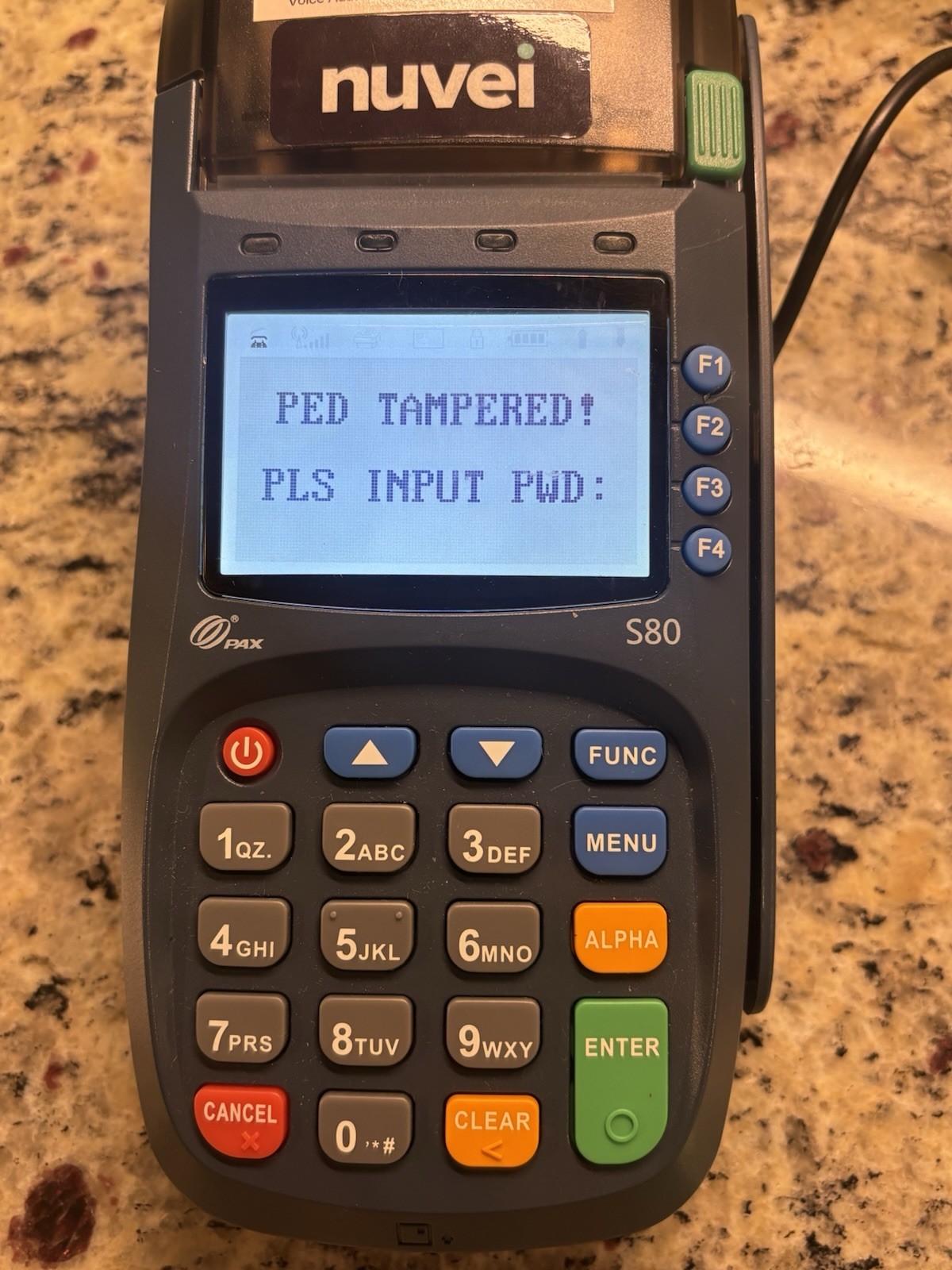 PAX S80 Credit Card Reader Terminal Unit w/ Cables & Receipt Tape Powers On EUC