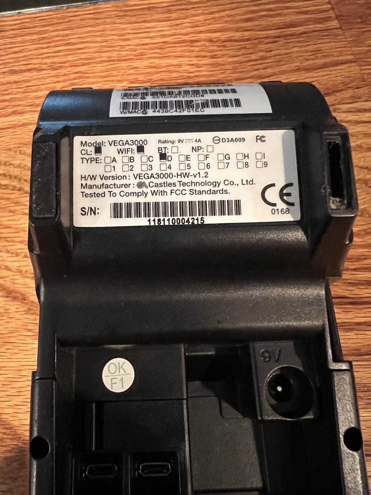 DEJAVOO Z11 VEGA3000 Credit Card Terminal CL WiFI Type D HW-v1.2 — No Cord