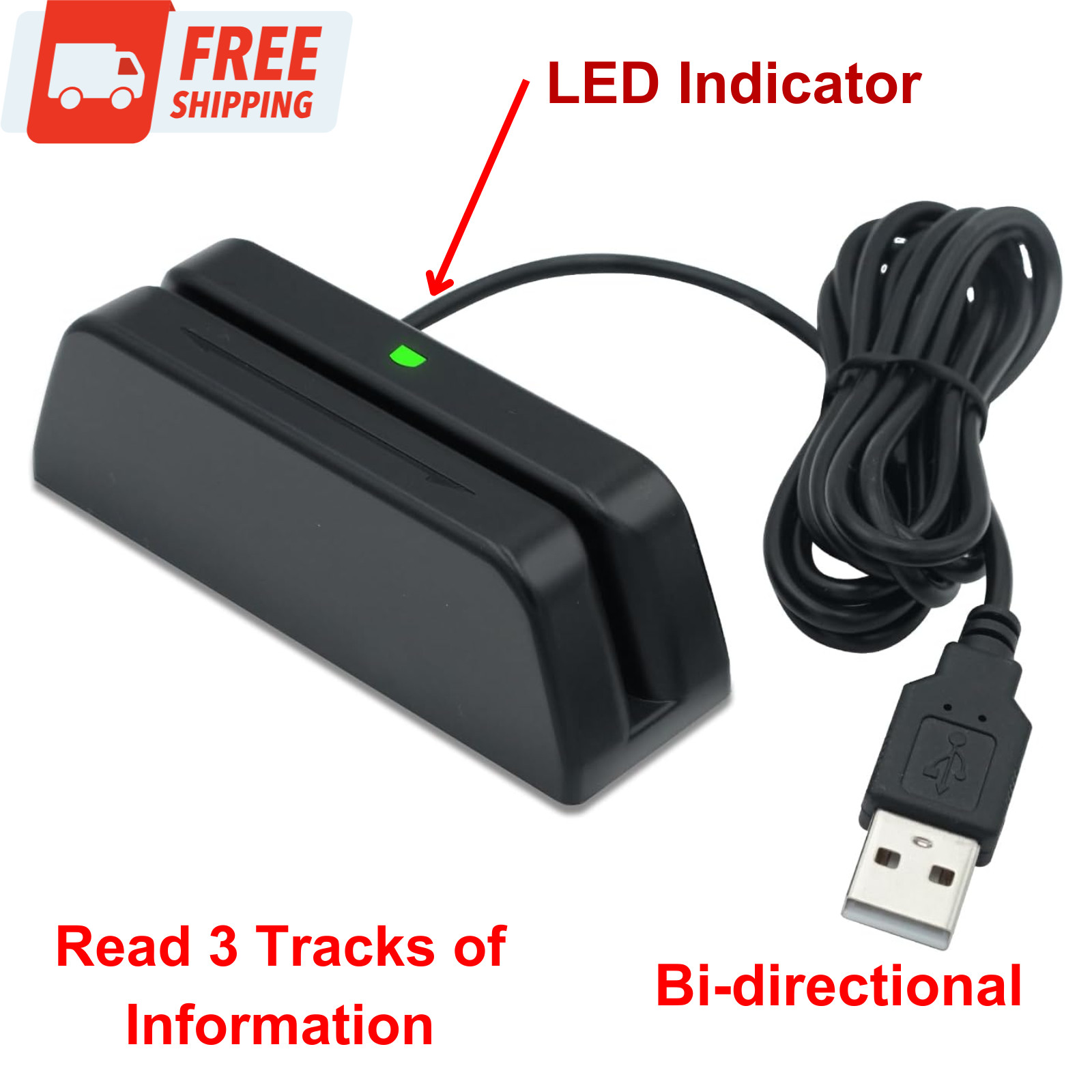 MSR123 3 Track Magnetic Stripe Swipe Reader POS Credit Card Swiper, USB Cable