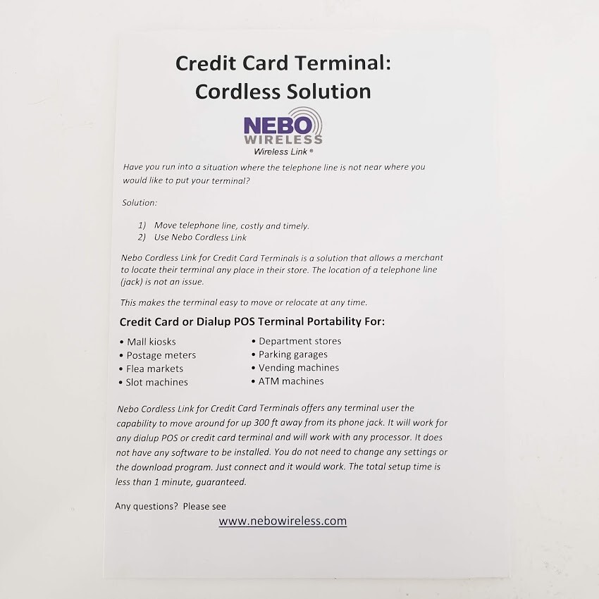NEBO WIRELESS Cordless Link For Credit Card Terminals Dialup POS New In Box