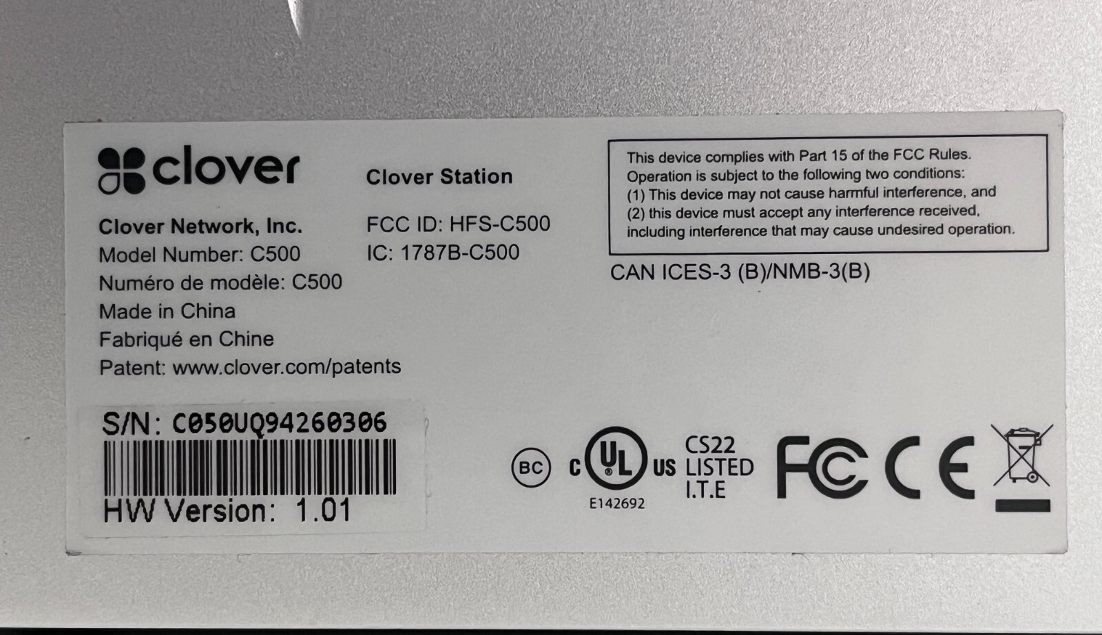 Clover Station C500+ Printer p550+ cash drawer 