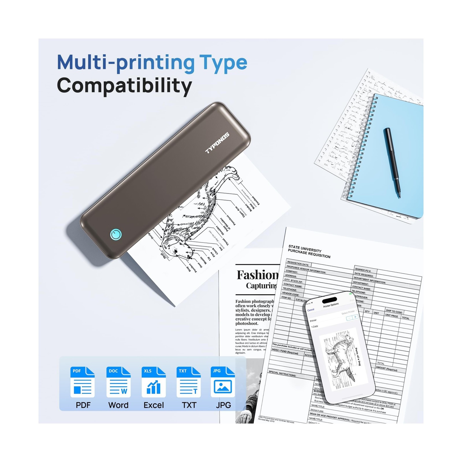 Portable Printers Wireless for Travel, D820 Thermal Inkless Printer Support S…
