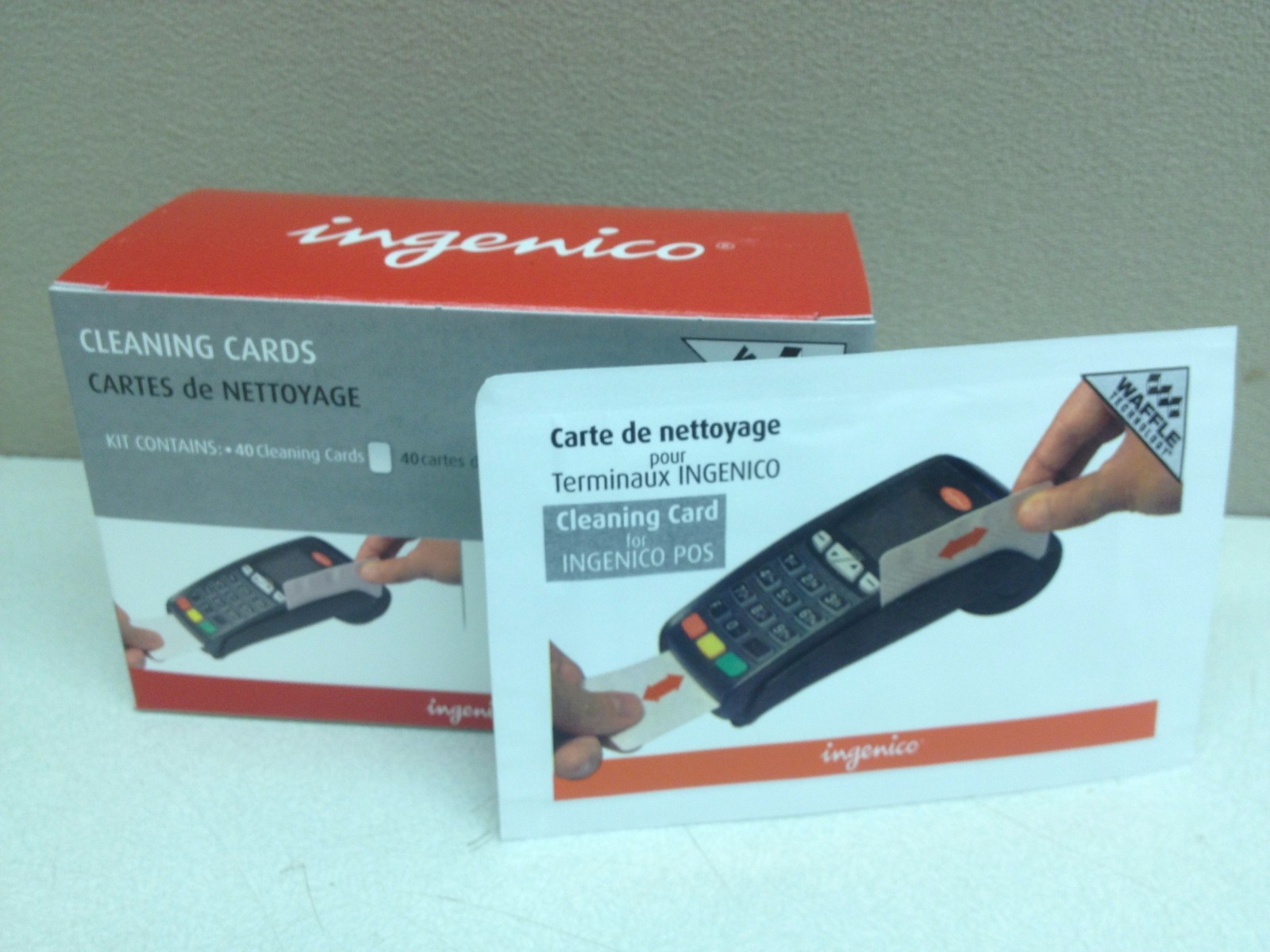 BOX 40 Genuine Ingenico Waffle Cleaning Card for Smart Cards & Magnetic Stripe