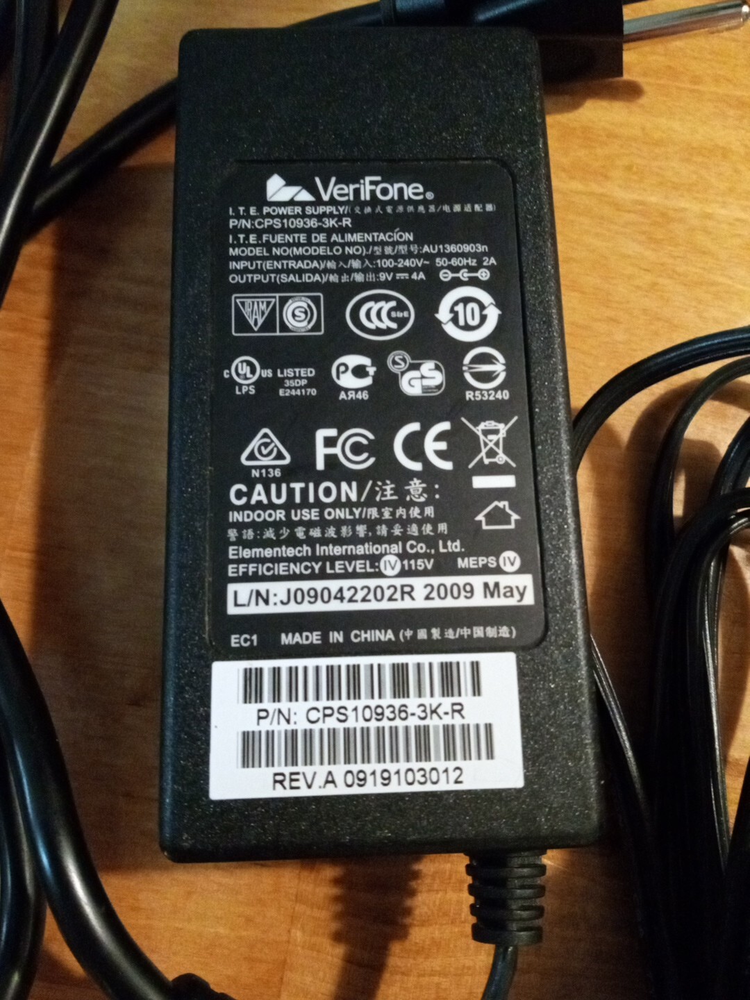 New OEM VeriFone VX520 Power Supply Cable Adapter Cord CPS10936-3K-R