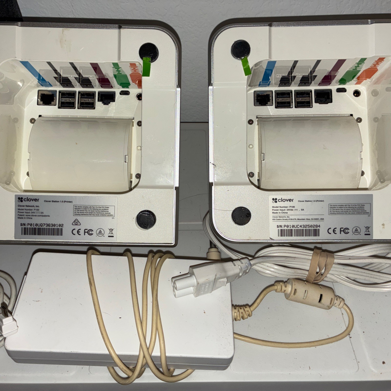 Set Of Clover P100 Clover Station 1.0 Receipt POS Printers And Some Cables