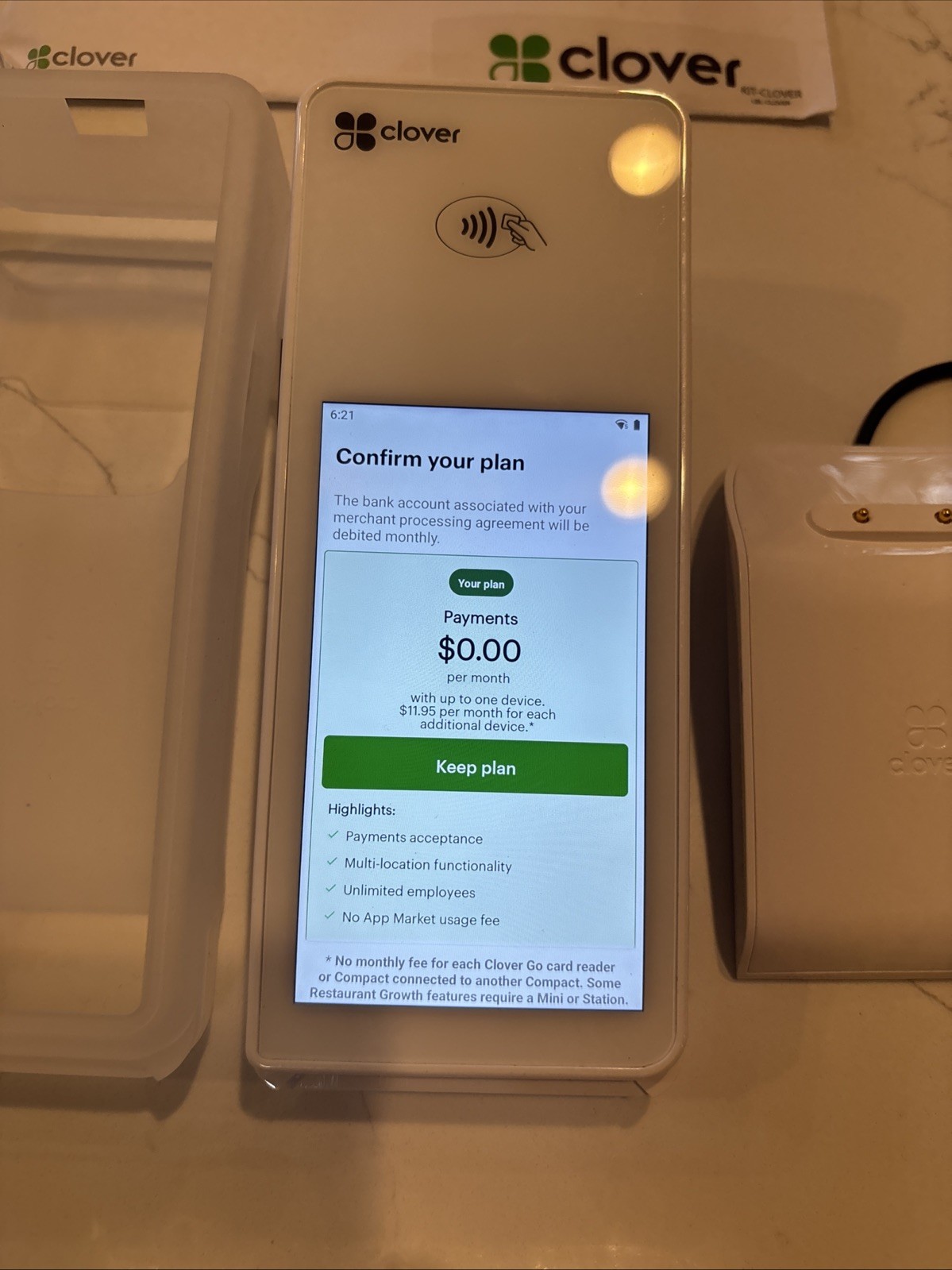 Clover Flex 2 C403 Card Reader POS System + Clover K400 Flex Cradle TESTED