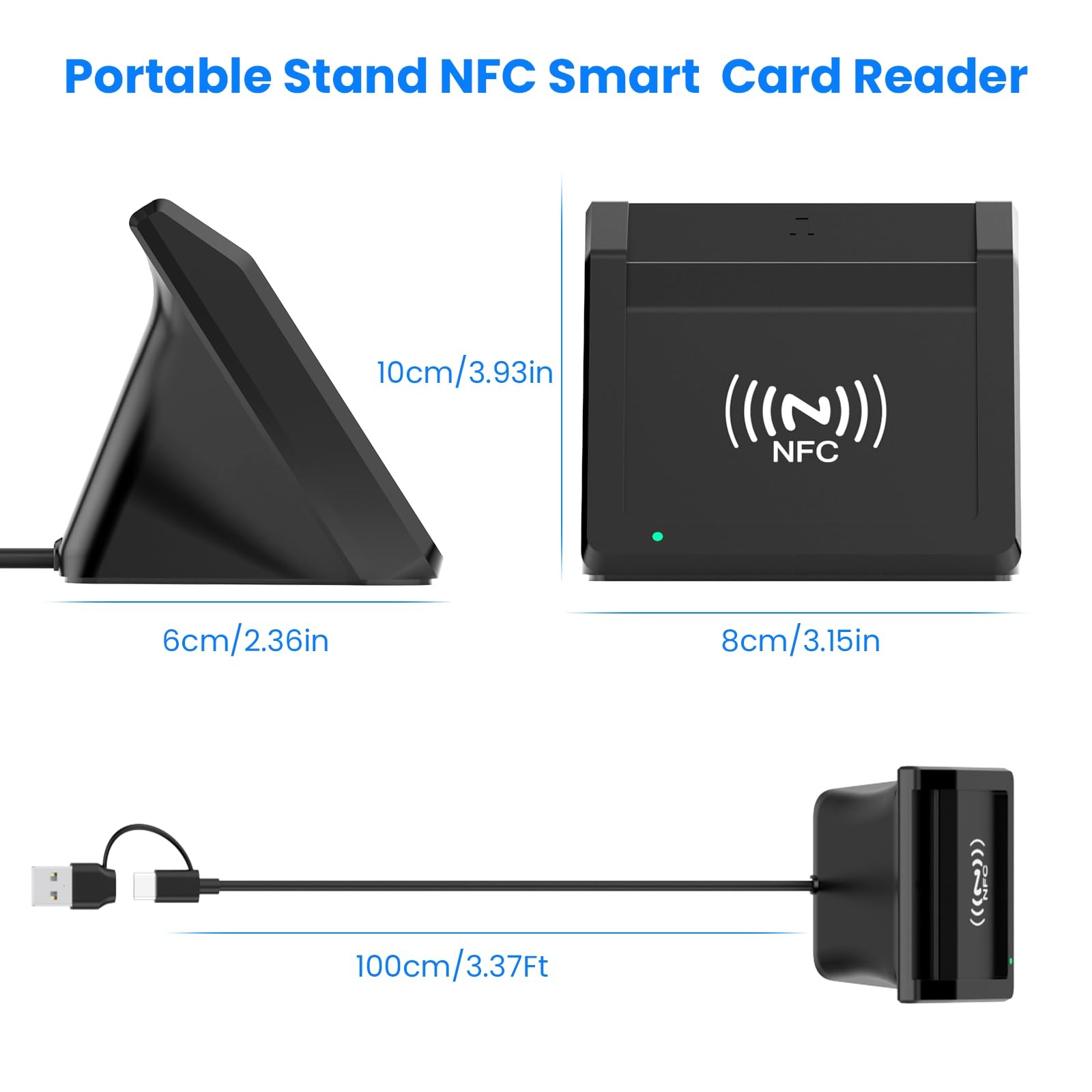 2-in-1 Smart Card Reader NFC USB A C CAC Military DOD ID Bank Chip Card Reader