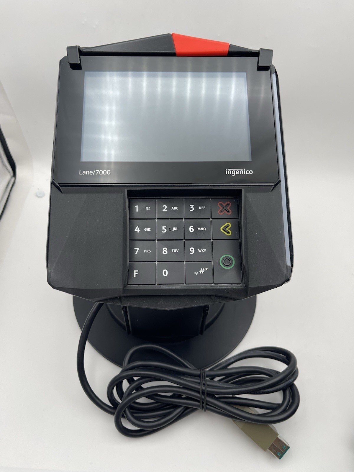 LOT OF 2 INGENICO LANE 7000 PRG30312951R CREDIT CARD TERMINAL w/ 12V USB & STAND