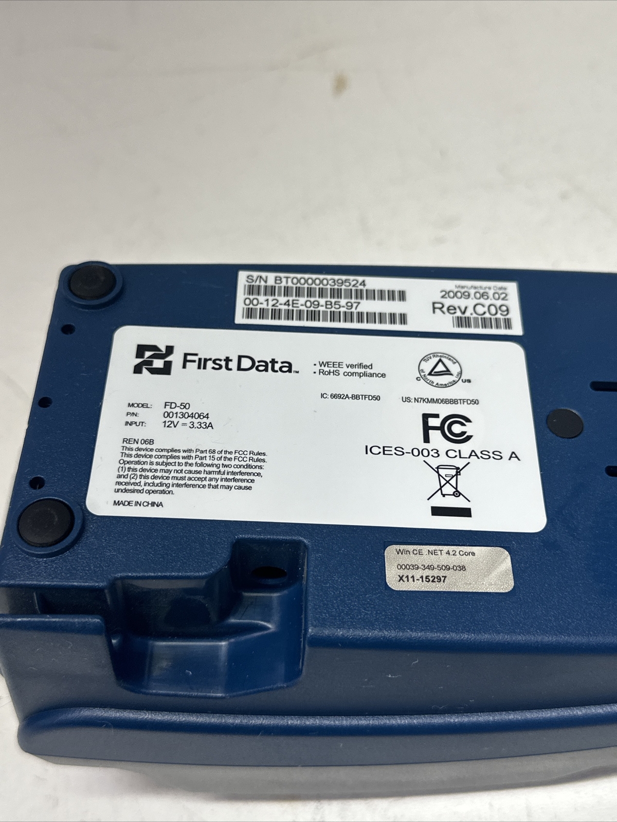First Data FD50 Credit Card Terminal Wired With Power Supply