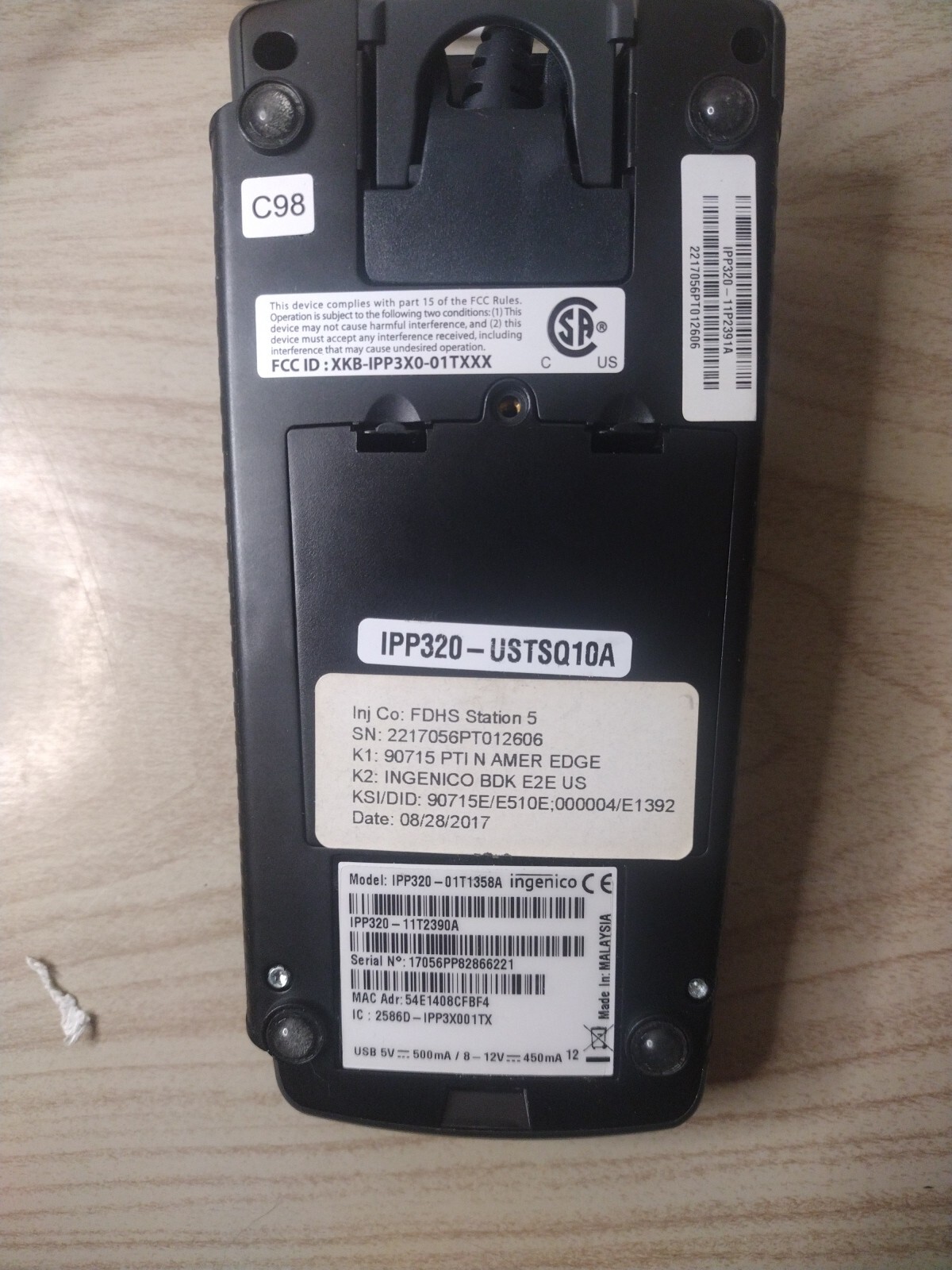 Ingenico IPP320-01T1358A Wired USB Credit Debit Terminal Reader – For Parts