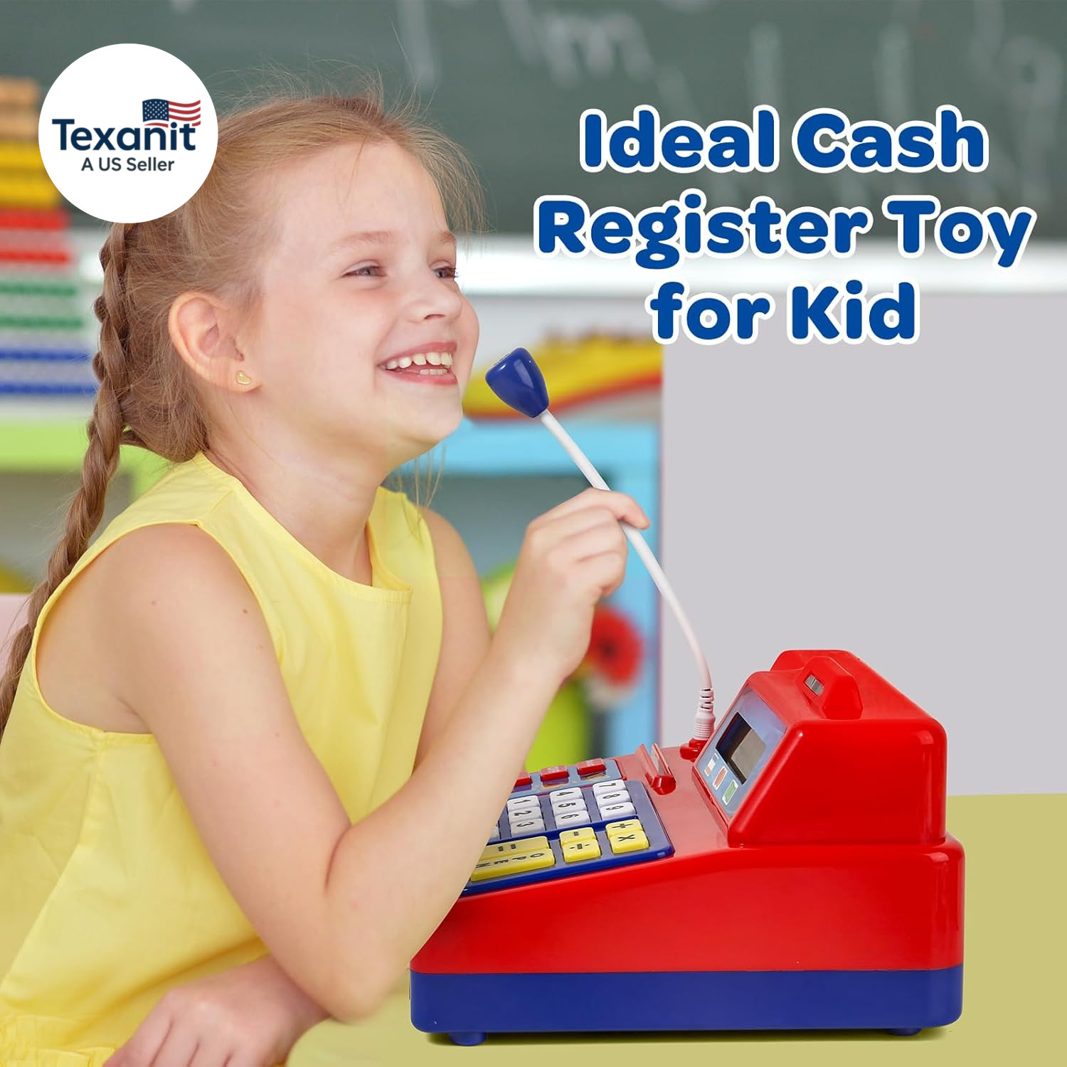 Calculator Cash Register – 103 Pcs Toy Cash Register, Microphone, Credit Card an