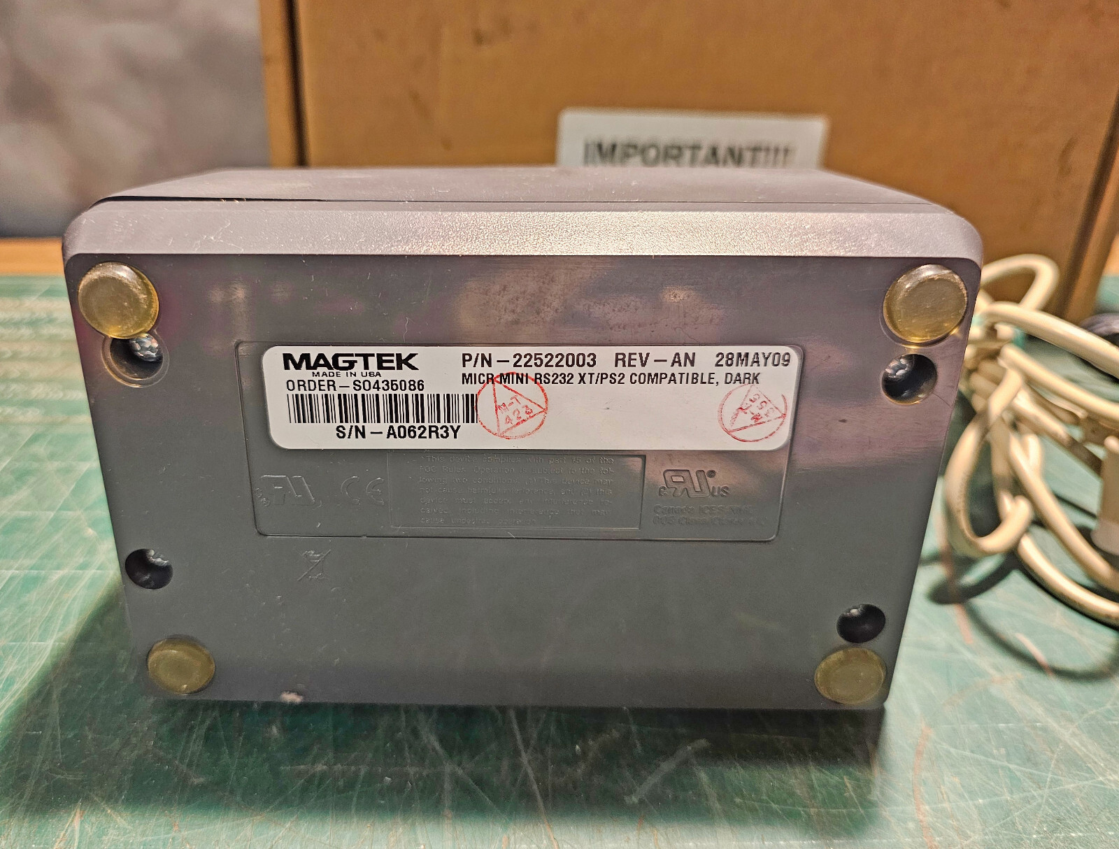 MagTek Mini MICR Check Reader (PN 22522003) + AC Adapter and connecting Cable