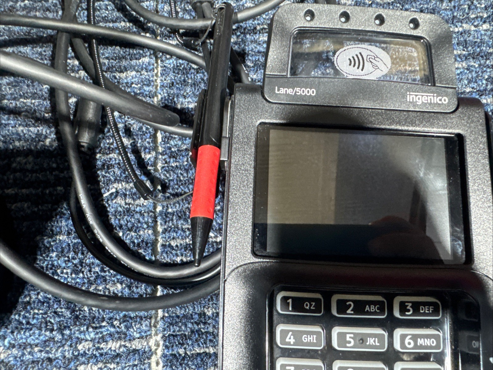 2 Ingenico Lane/5000 Credit Card Payment Terminal &Stylus w/USB. Nó Adapter.