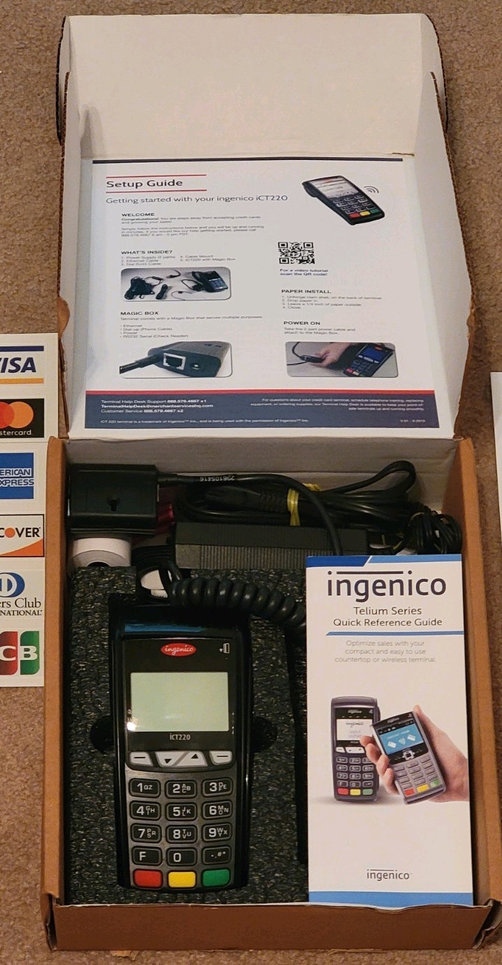 Ingenico iCT 220 v3 Telium Series Credit Card Reader w/ Ethernet Cable & Paper