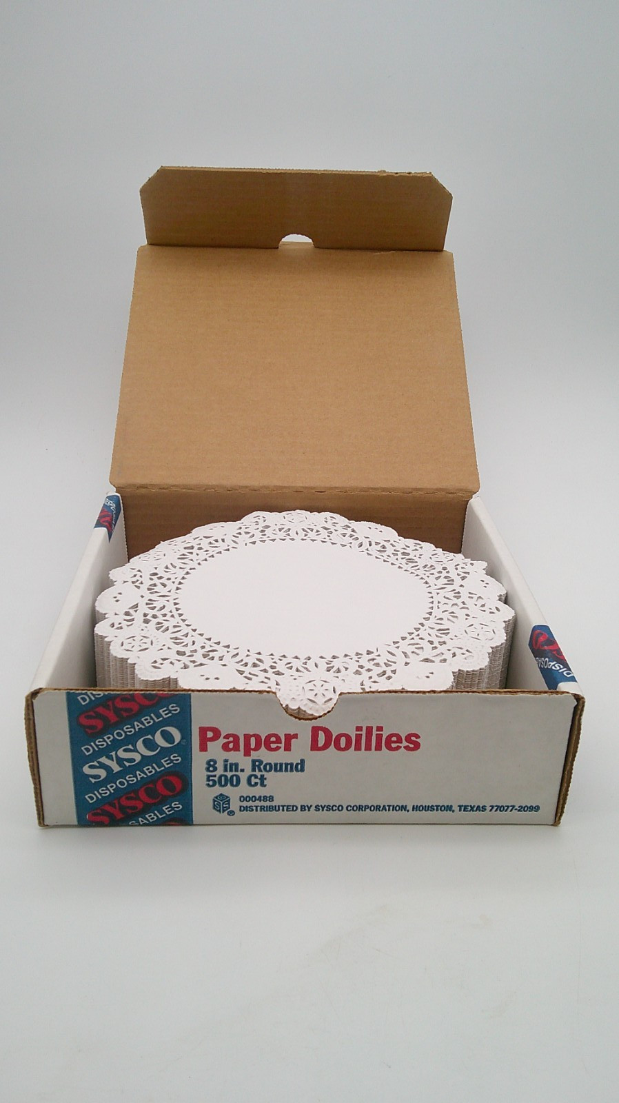 Sysco White Paper Lace Doilies 8 in. Round (500? Count) Opened Box
