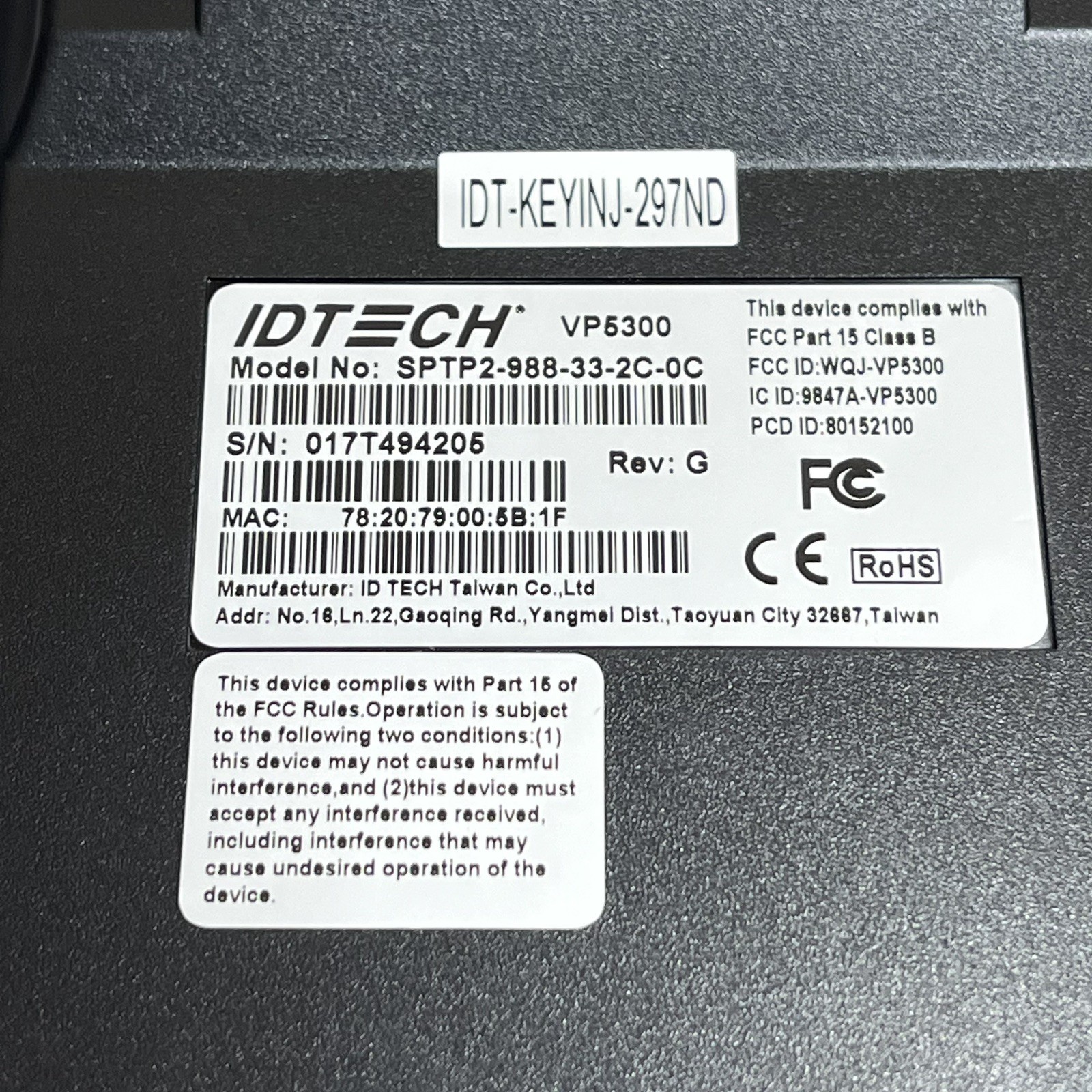 ID TECH VivoPay VP5300 Credit Card Reader Terminal – SPTP2-988-33-2C-0C