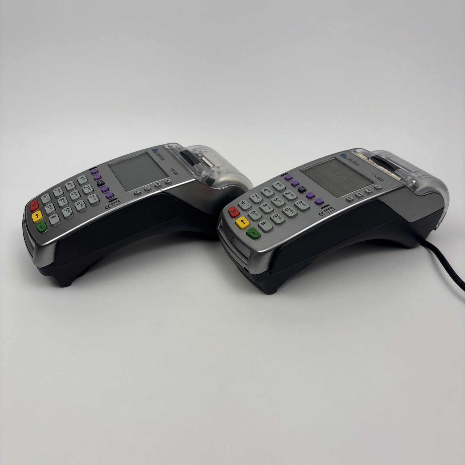 Lot of 2 VeriFone VX520 Credit Card Terminals Parts Repair 1 Tamper 1 No Power