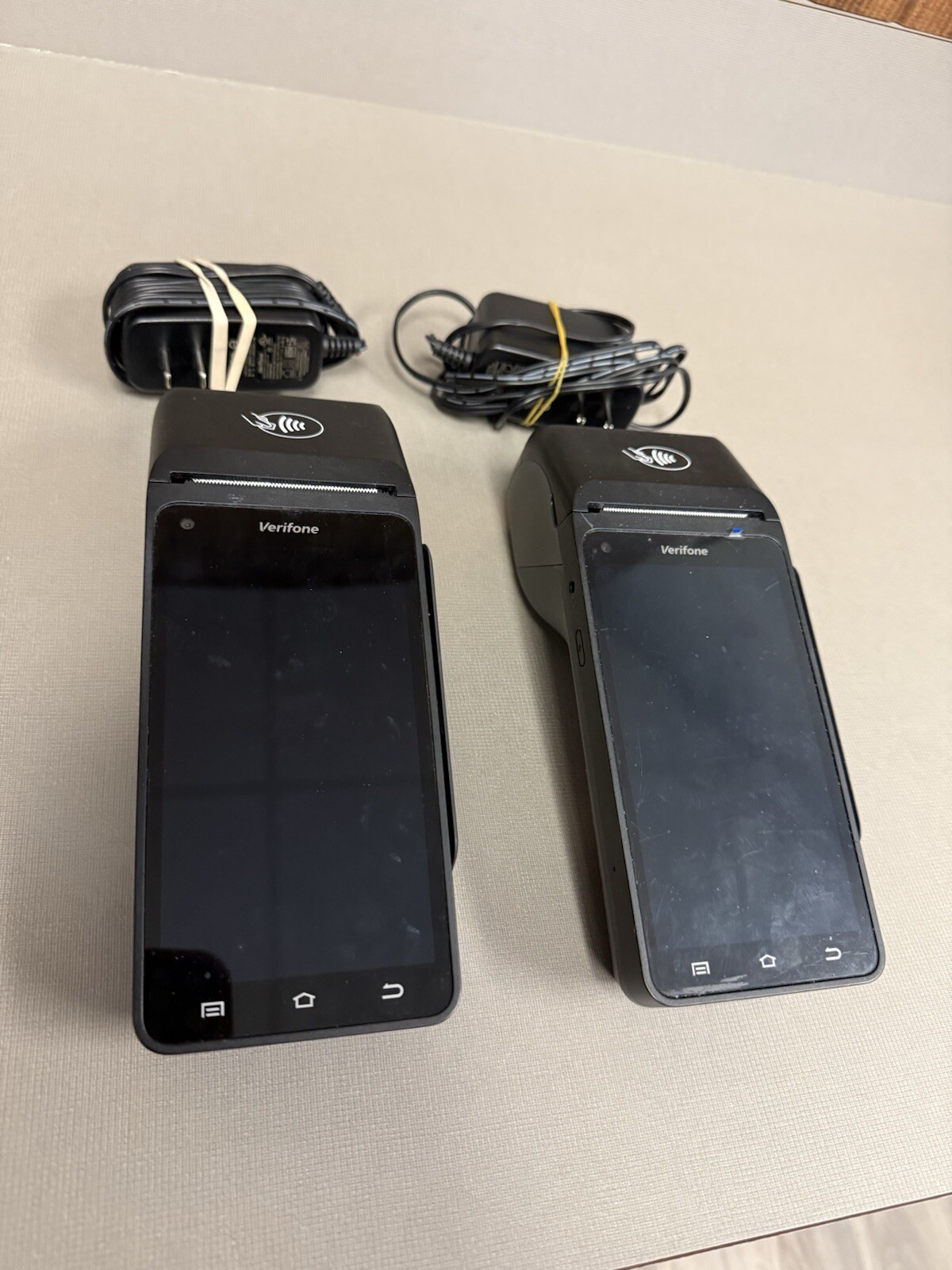 Two Verifone T650c touchscreen credit card terminals