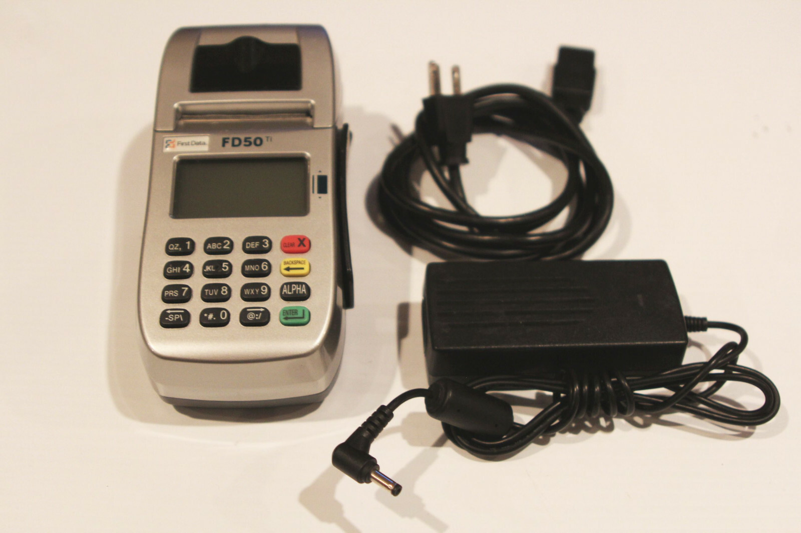 First Data FD-50Ti Credit Card Terminal + Printer 001689064 w/ OEM Power Supply