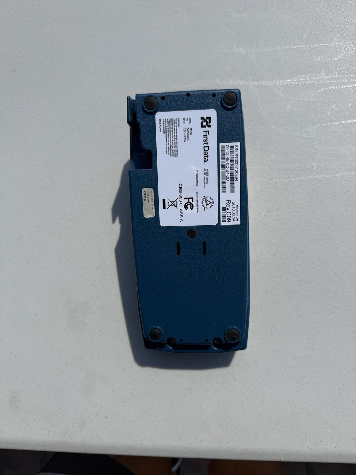 First Data FD-50 Credit Card Terminal 001304064 power supply included