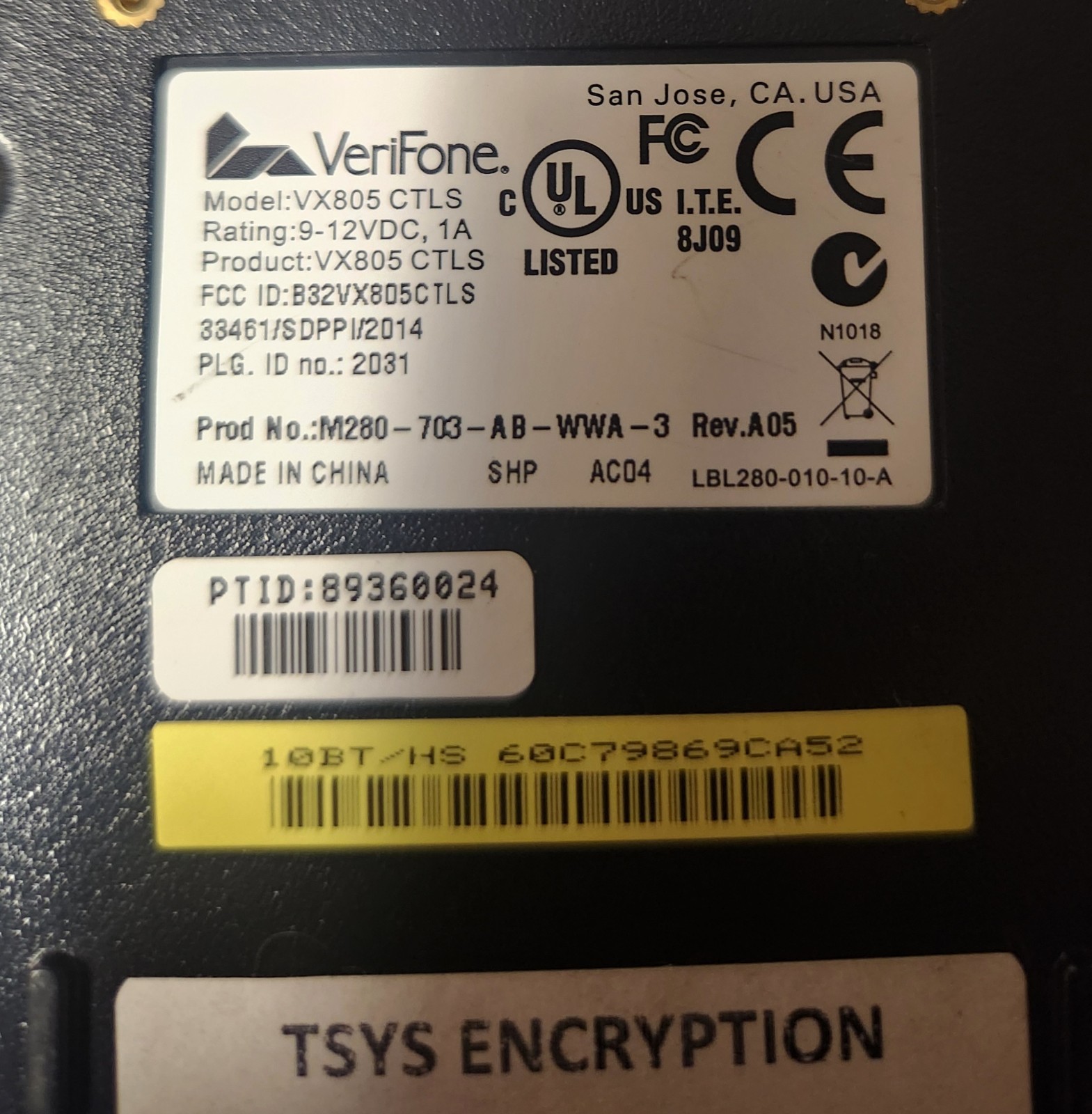 Verifone VX 805 PIN Pad/Contactactless Pay Card Reader 160mb Keypad
