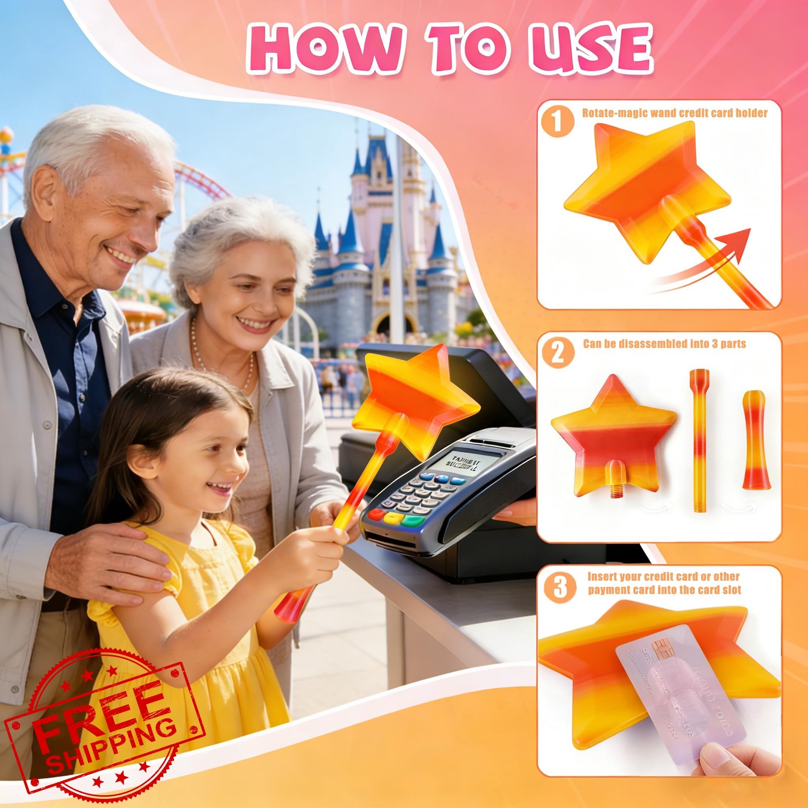 CVYDJXVW Credit Card Wand Tap Pay Orange Pink