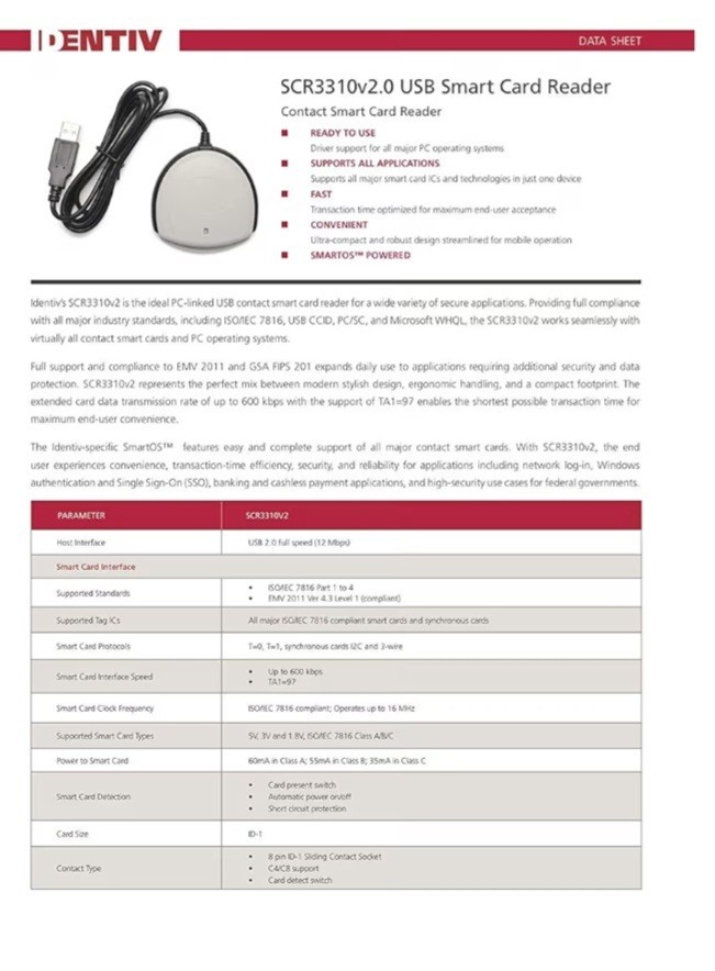 Identiv SCR3310v2.0 USB Smart Card Reader USB A