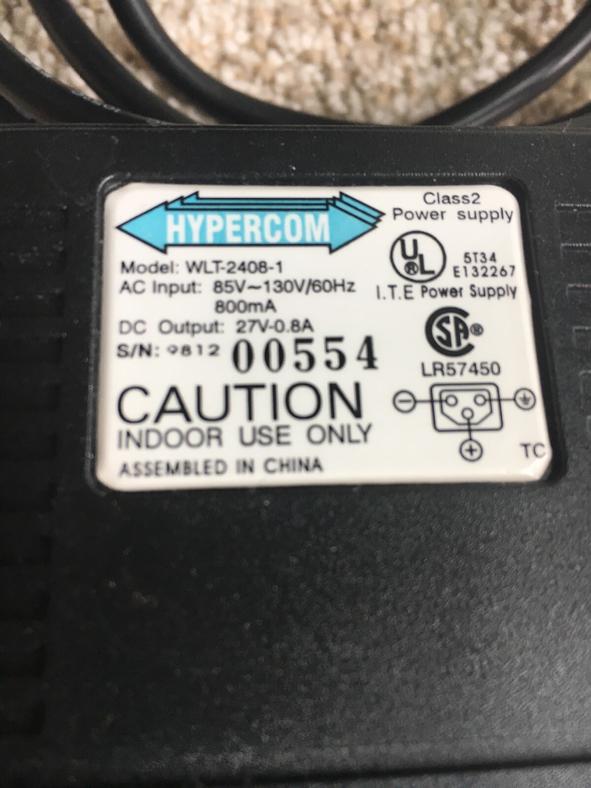 Hypercom OEM WLT-2408-1 Power Supply DC Output 27V 0.8A Credit Card