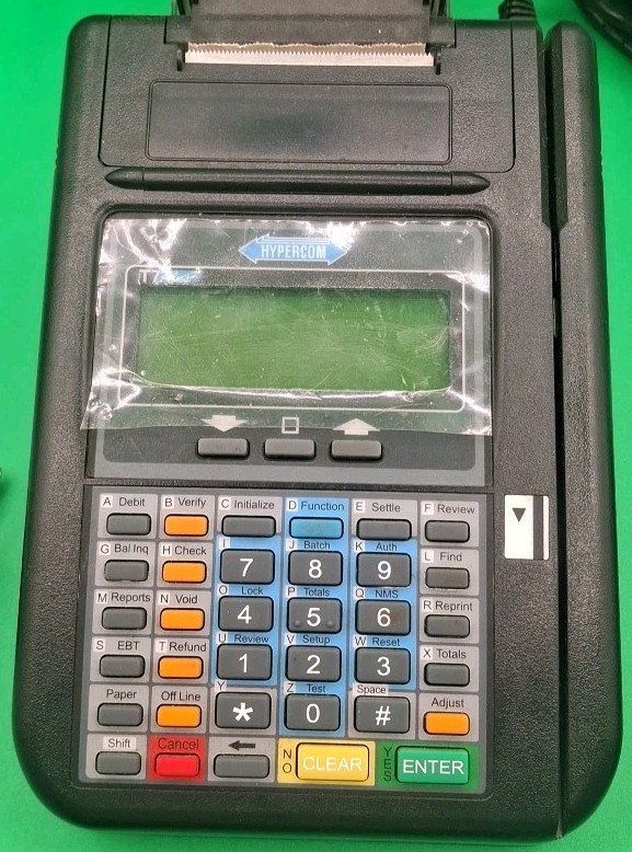 HYPERCOM T7Plus Credit Card Reader Terminal W/ Paper/Power Supply 010218-012 ZK