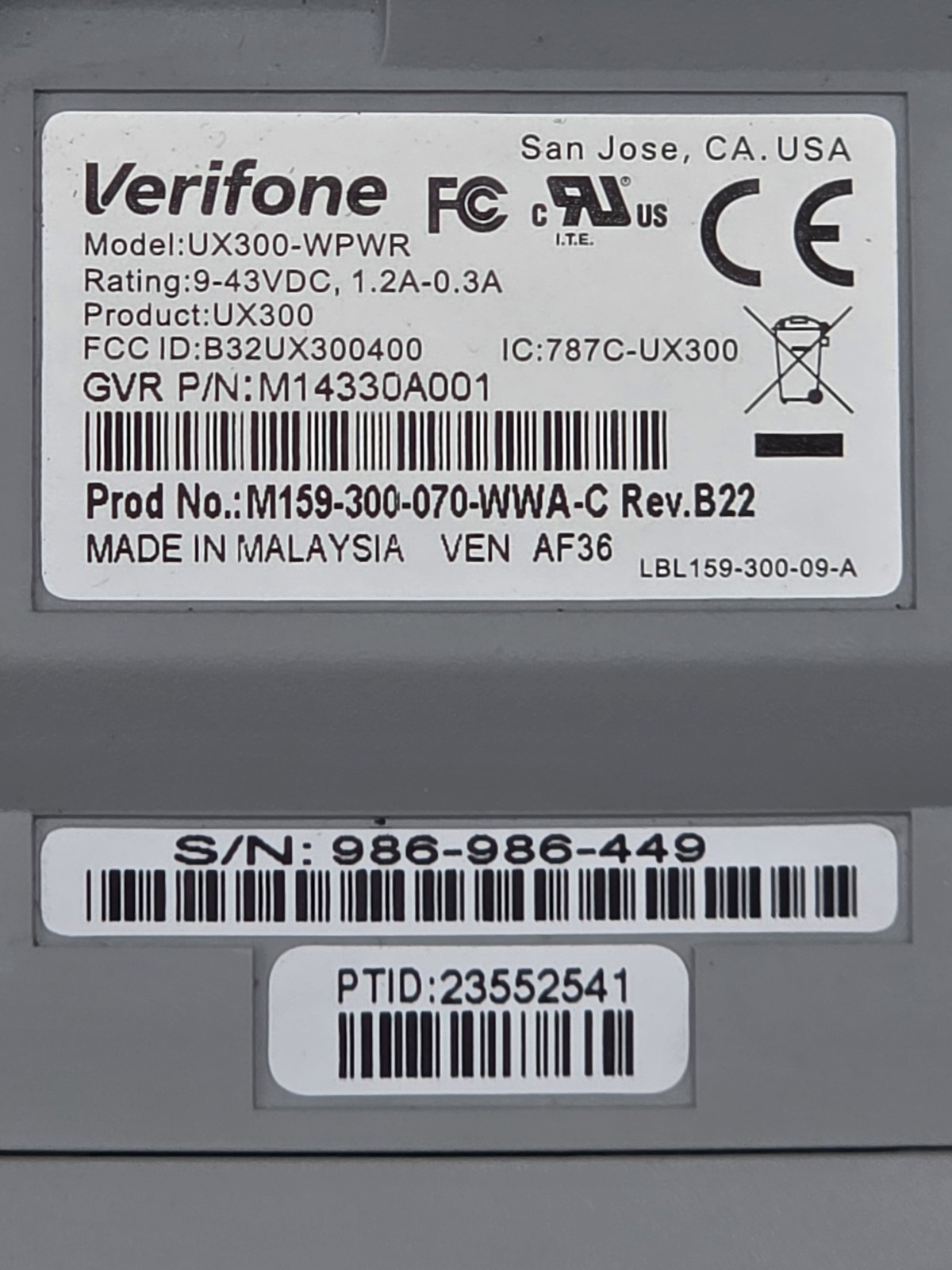 Verifone UX300-WPWR Credit Card Reader