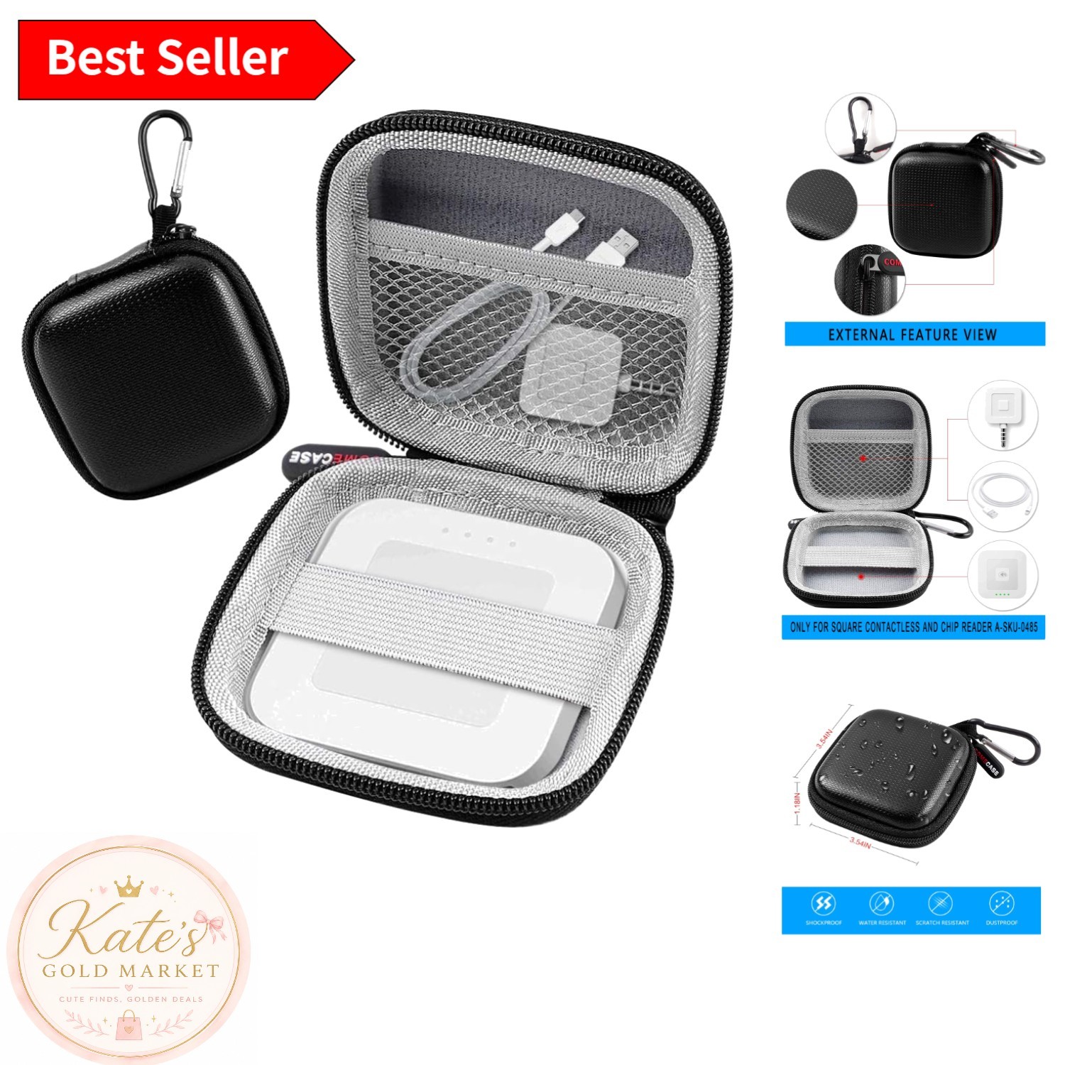 Shockproof Hard Case for Square Contactless Chip Reader with USB Cable – Black