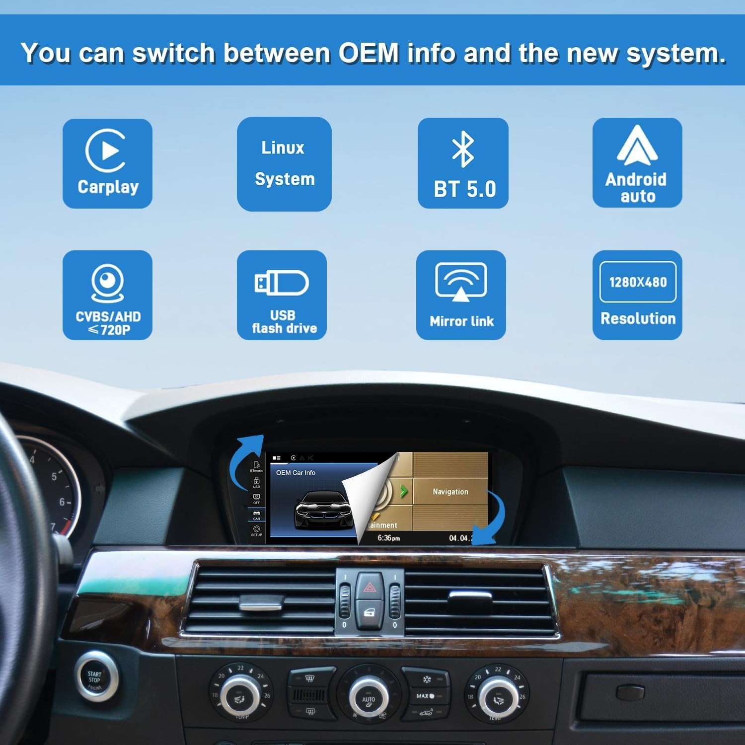 PEMP 8.8″ Linux Screen for BMW E60 E90 CCC Wired and Wireless CarPlay Retrofi…