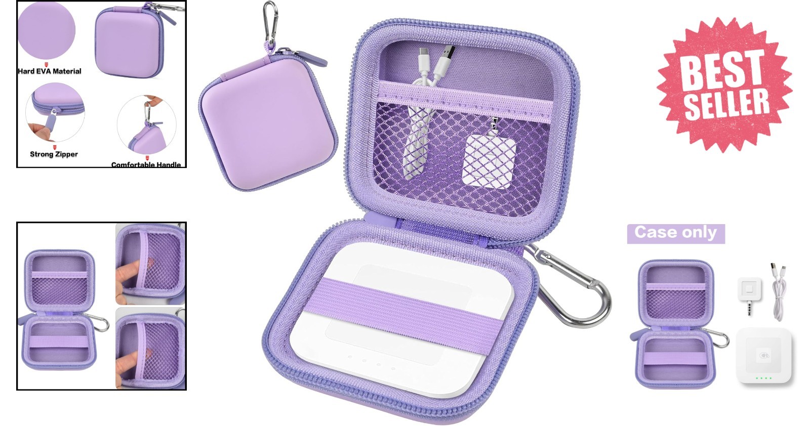 Durable Purple Card Reader Case with Carabiner for Square EMV Payment Solutions