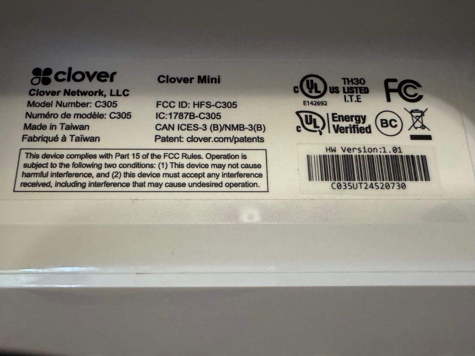 Clover C305 POS System/Credit Card Terminal “Read Description”